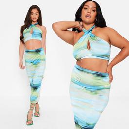 I Saw It First ISAWITFIRST Printed Halterneck Slinky Crop Top Co-Ord