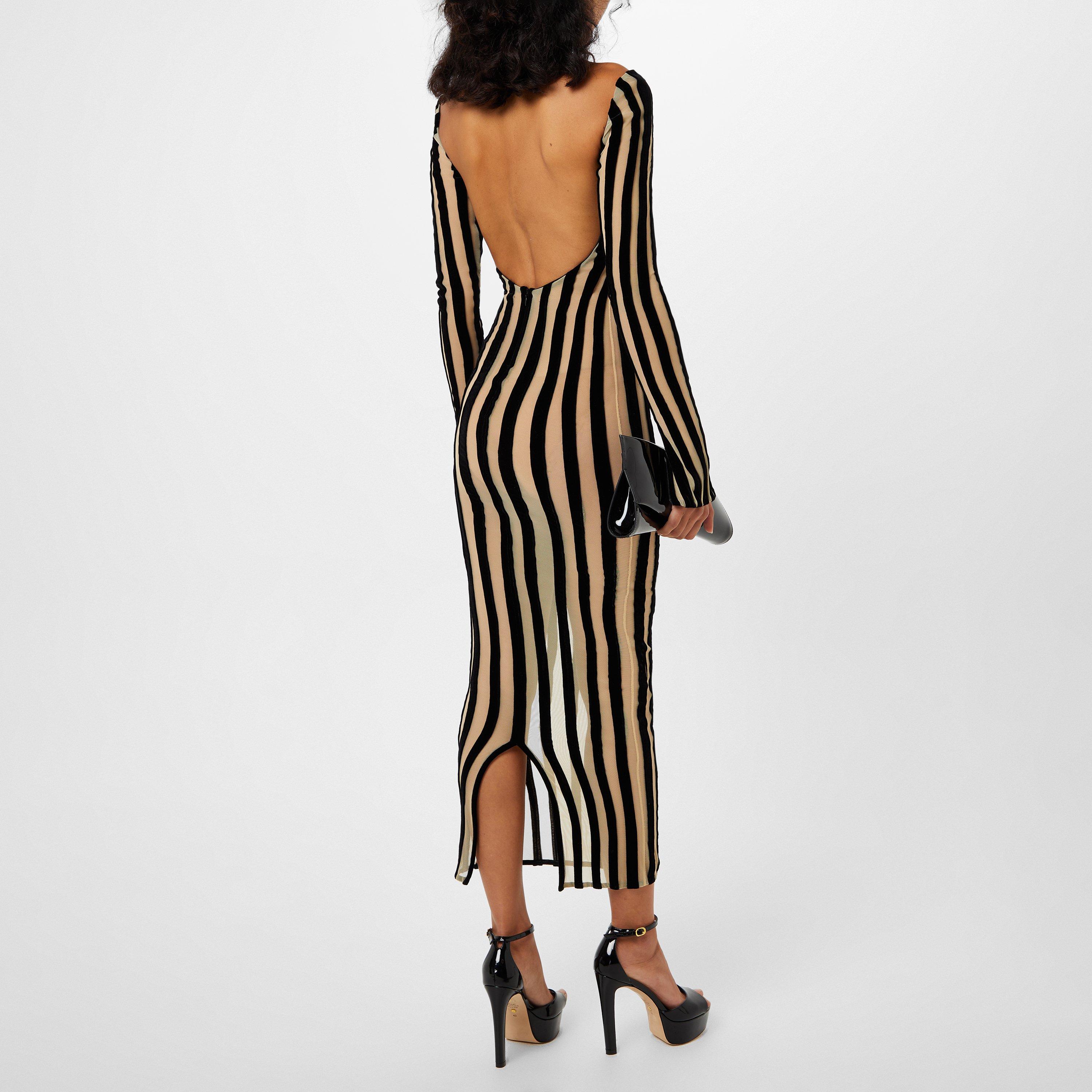 Nude Black V - Laquan Smith - Boat Neck Mid Length Gown - 3