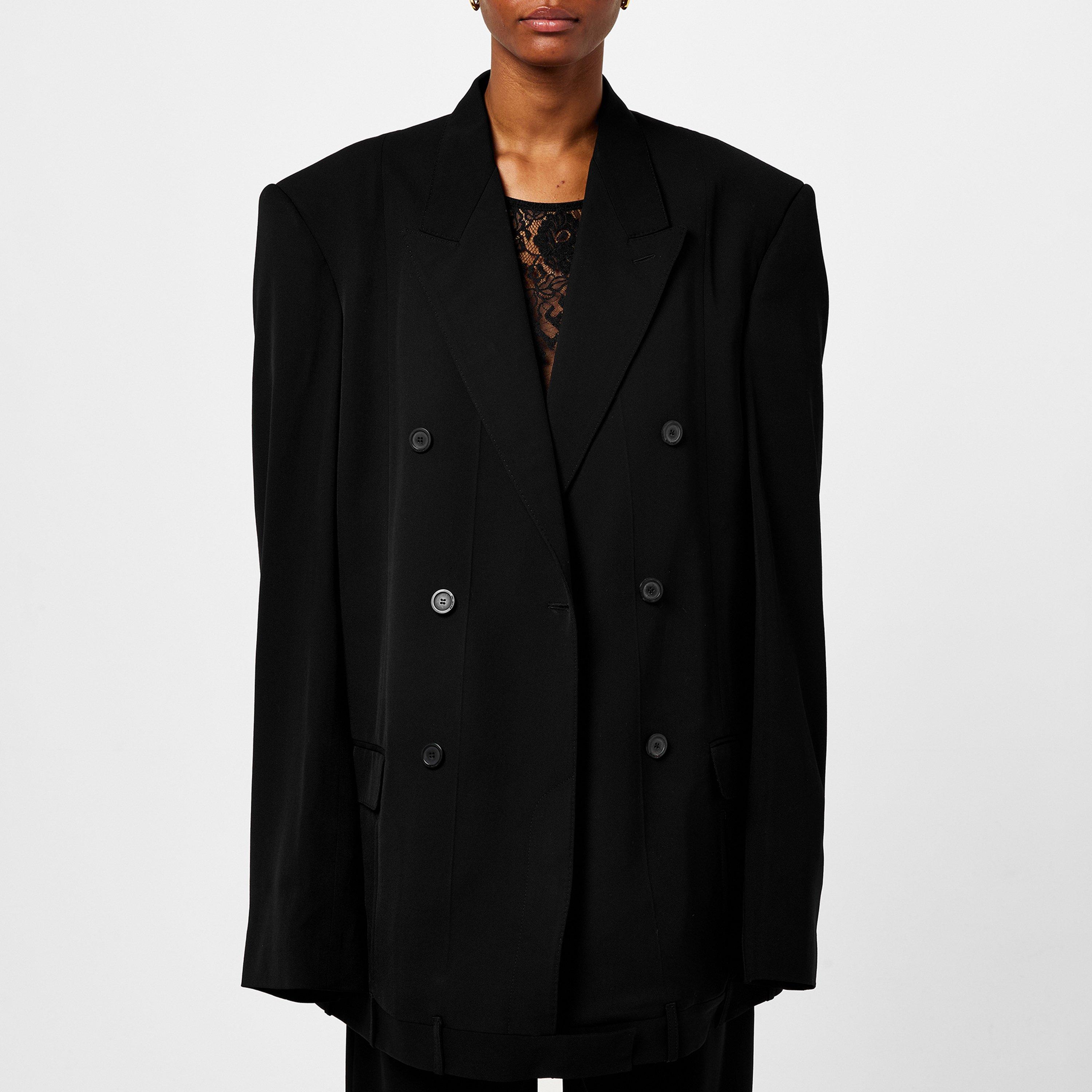 Black - Balenciaga - Women's Double Breasted Wool Long Sleeve Blazer - 1