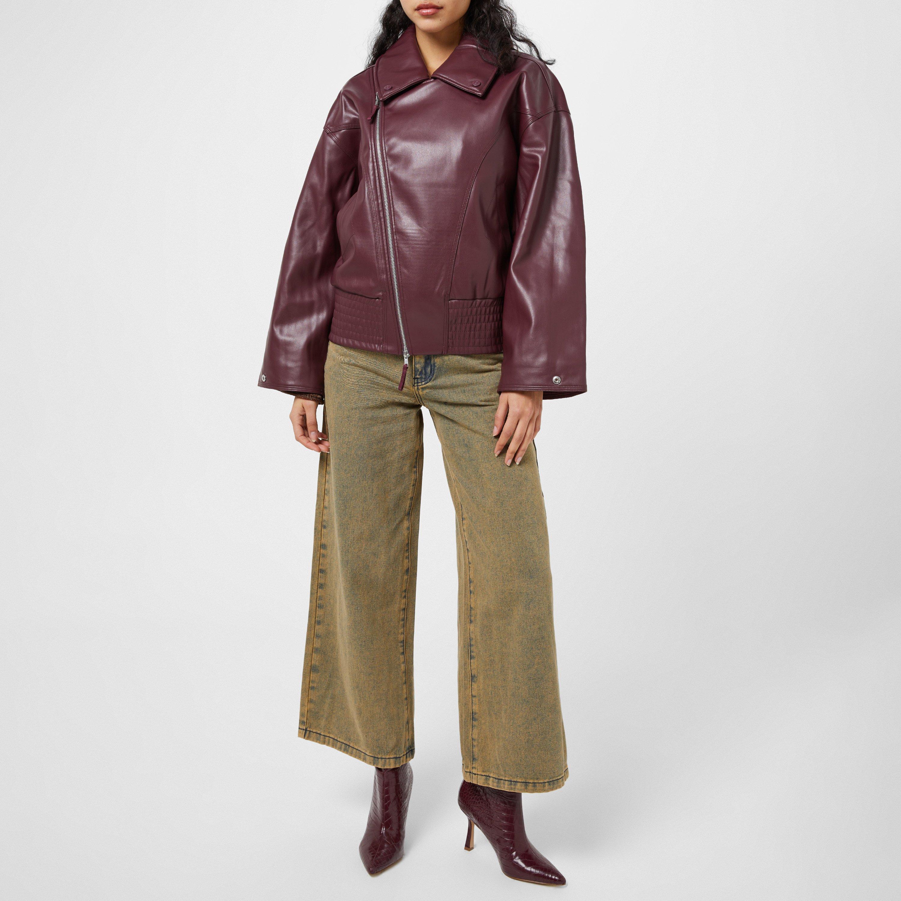 Rouge - House Of Sunny - Women's Hybrid Faux Leather Long Sleeve Oversized Fit Jacket - 2