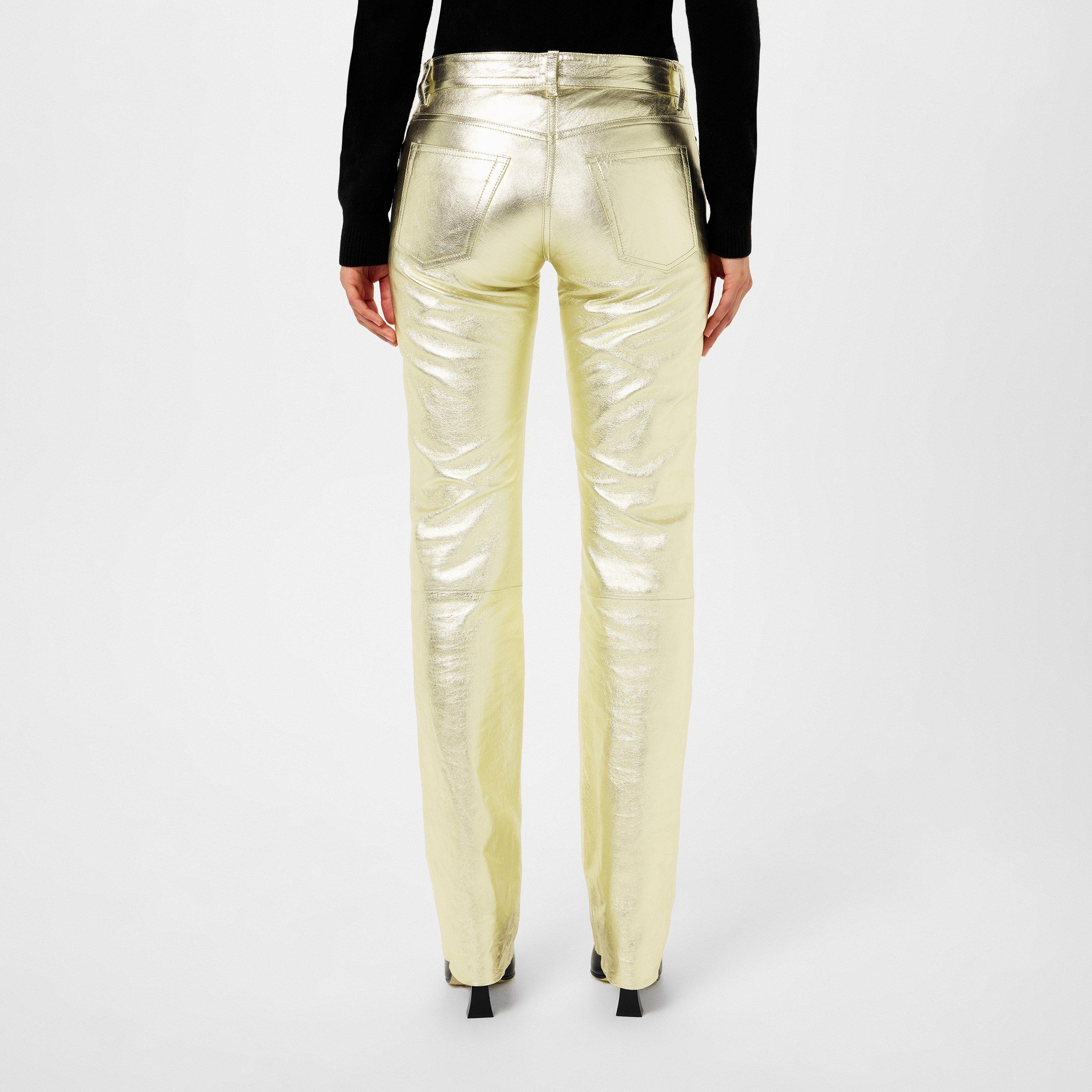 Gold - Palm Angels - Laminated Leather Trousers - 3