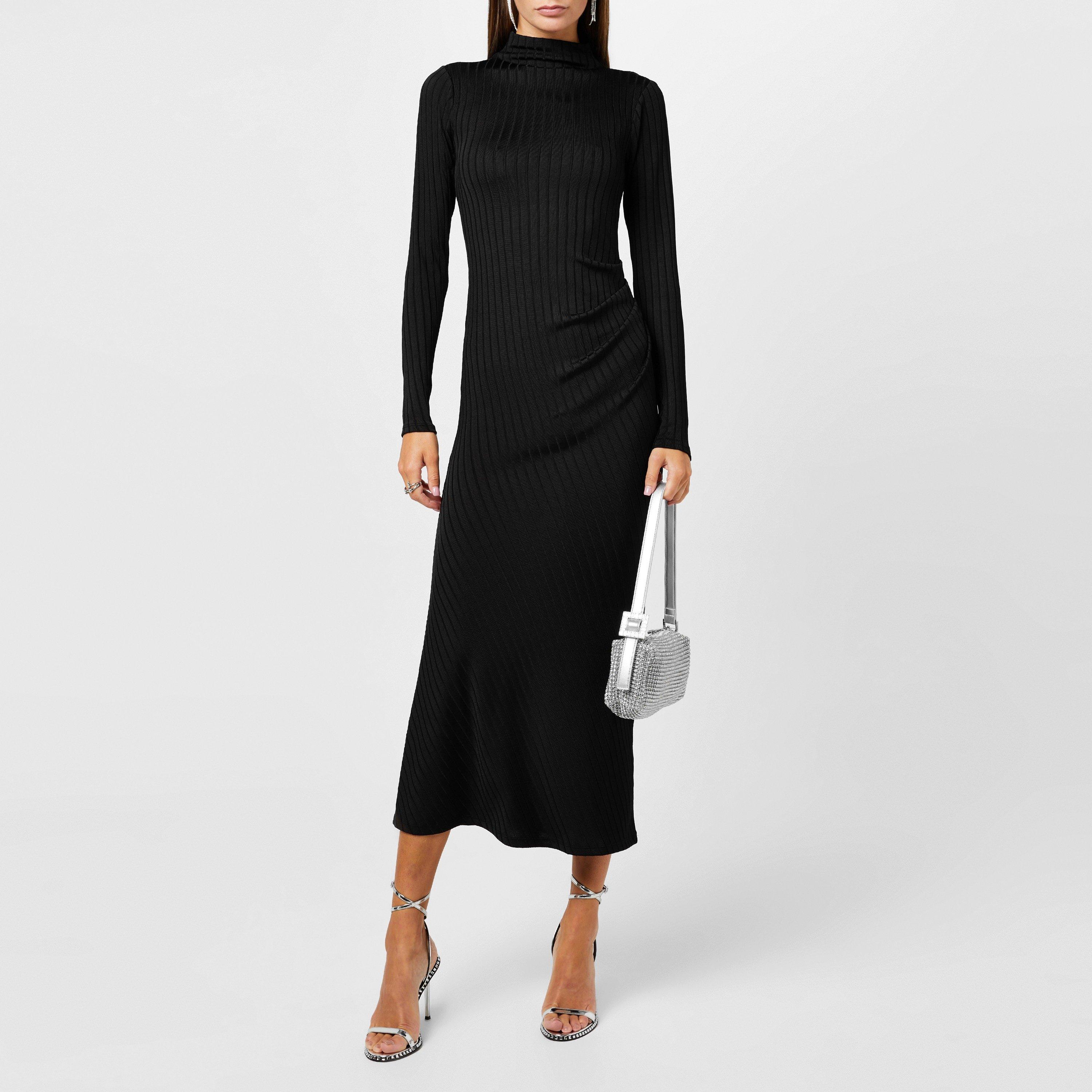 Black - Good American - Women's Shine Rib Knitted Midi Bodycon Dress - 1
