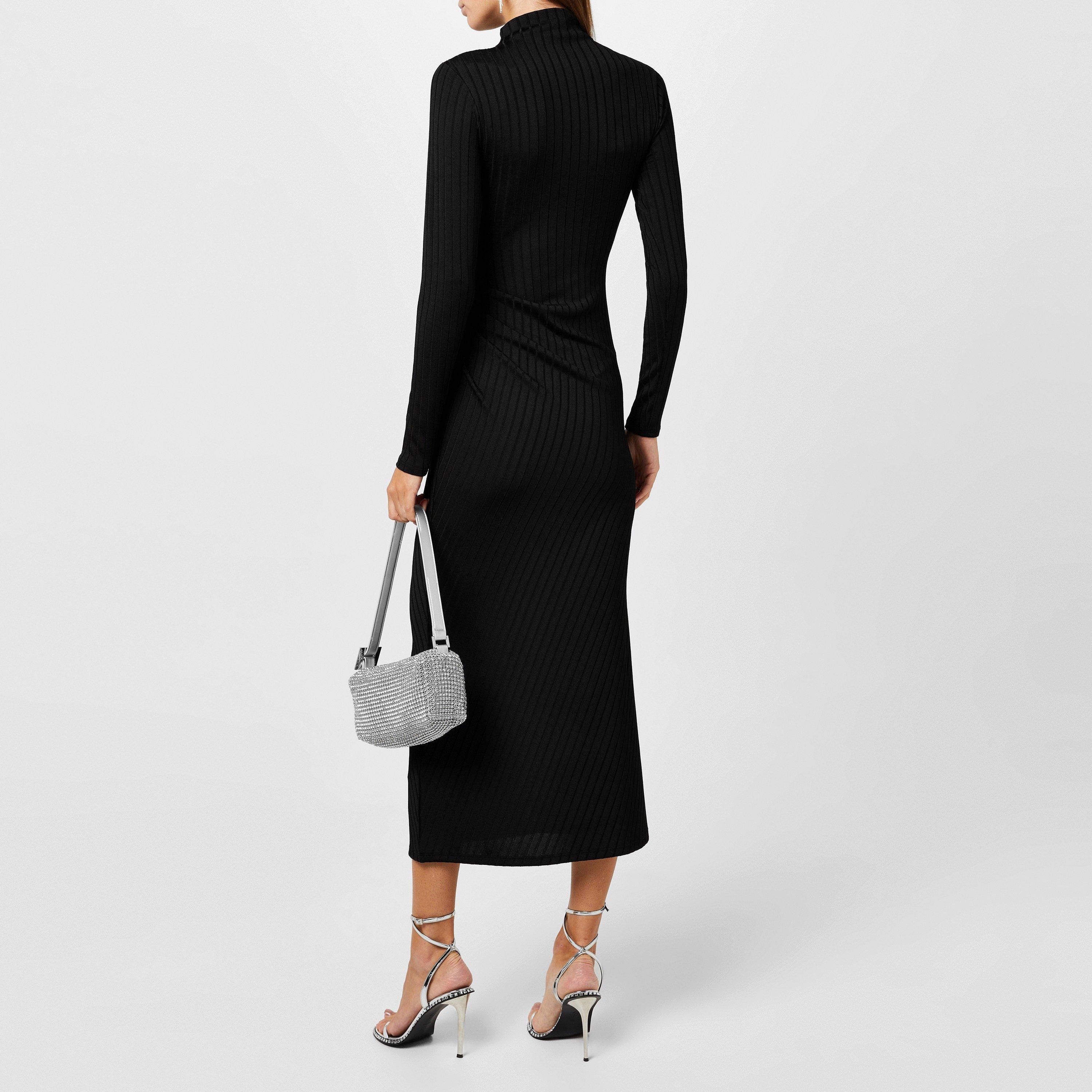 Black - Good American - Women's Shine Rib Knitted Midi Bodycon Dress - 2