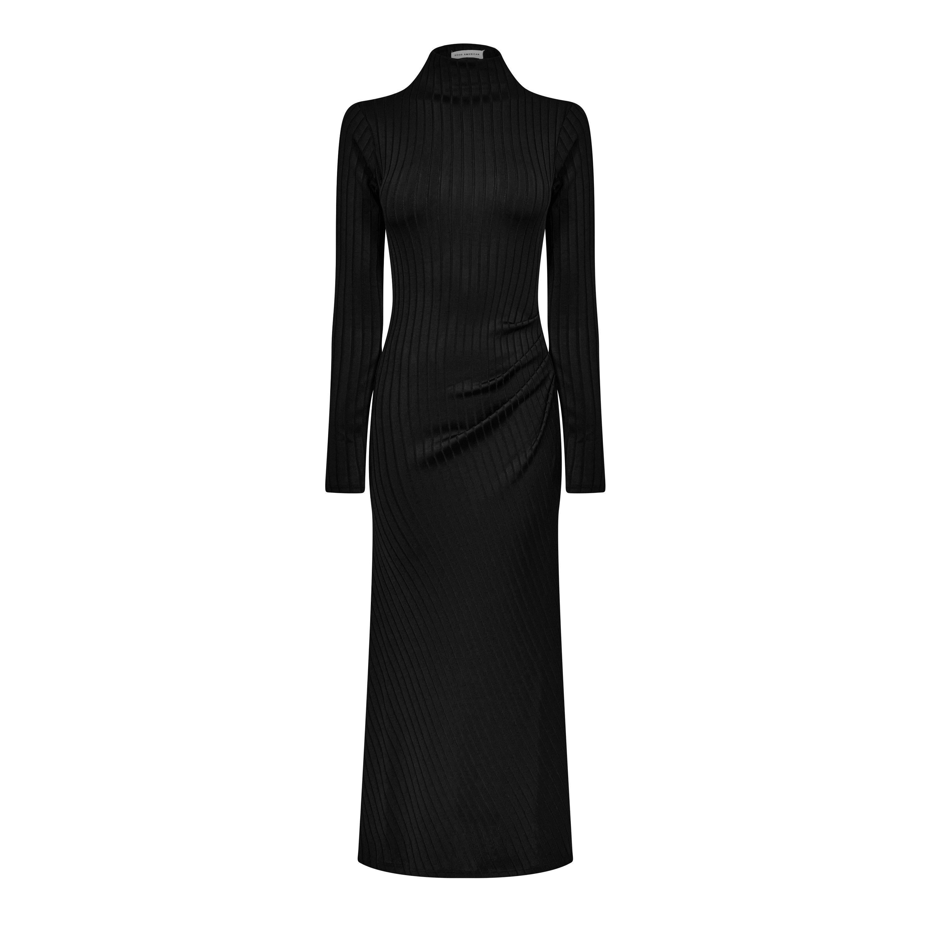 Black - Good American - Women's Shine Rib Knitted Midi Bodycon Dress - 5