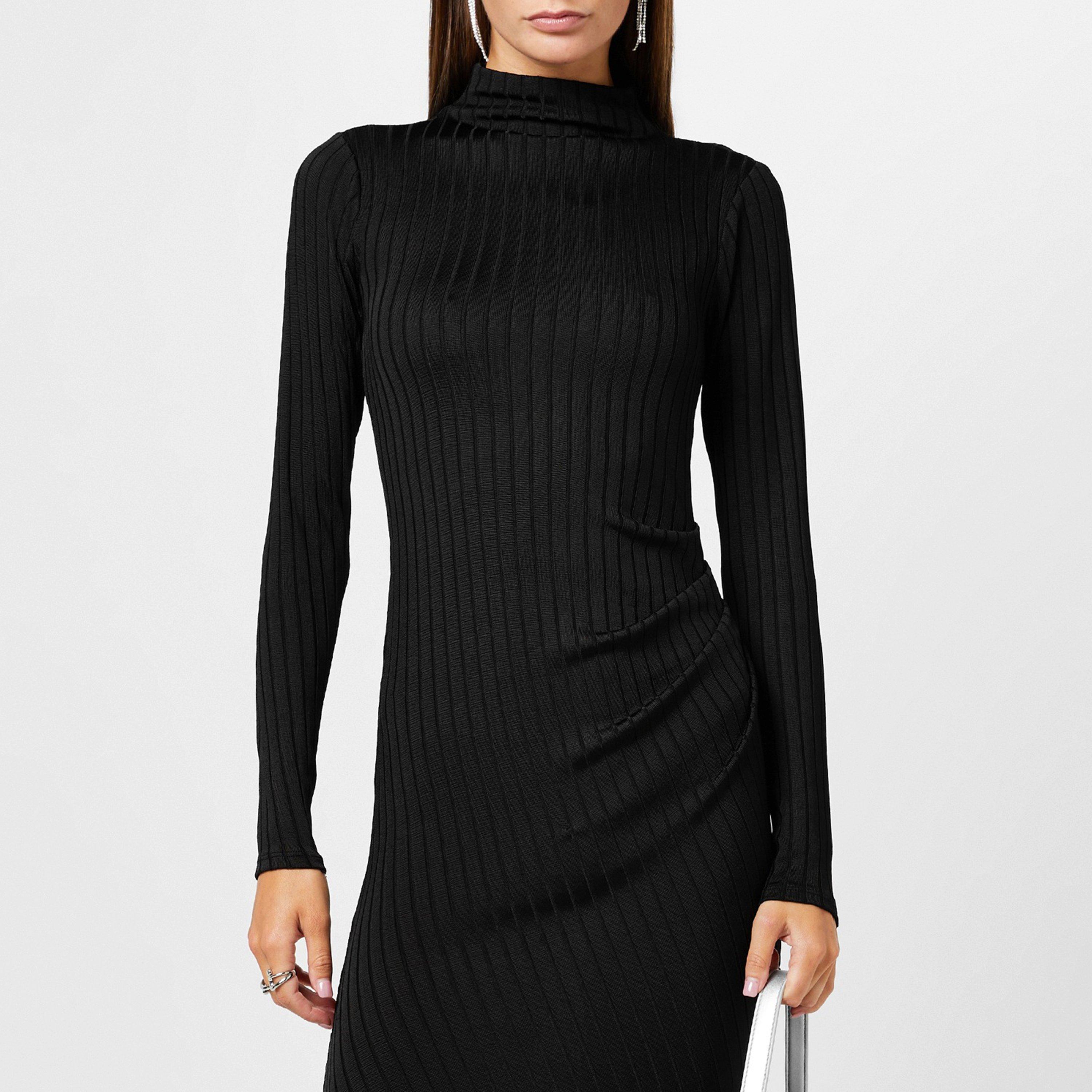 Black - Good American - Women's Shine Rib Knitted Midi Bodycon Dress - 4
