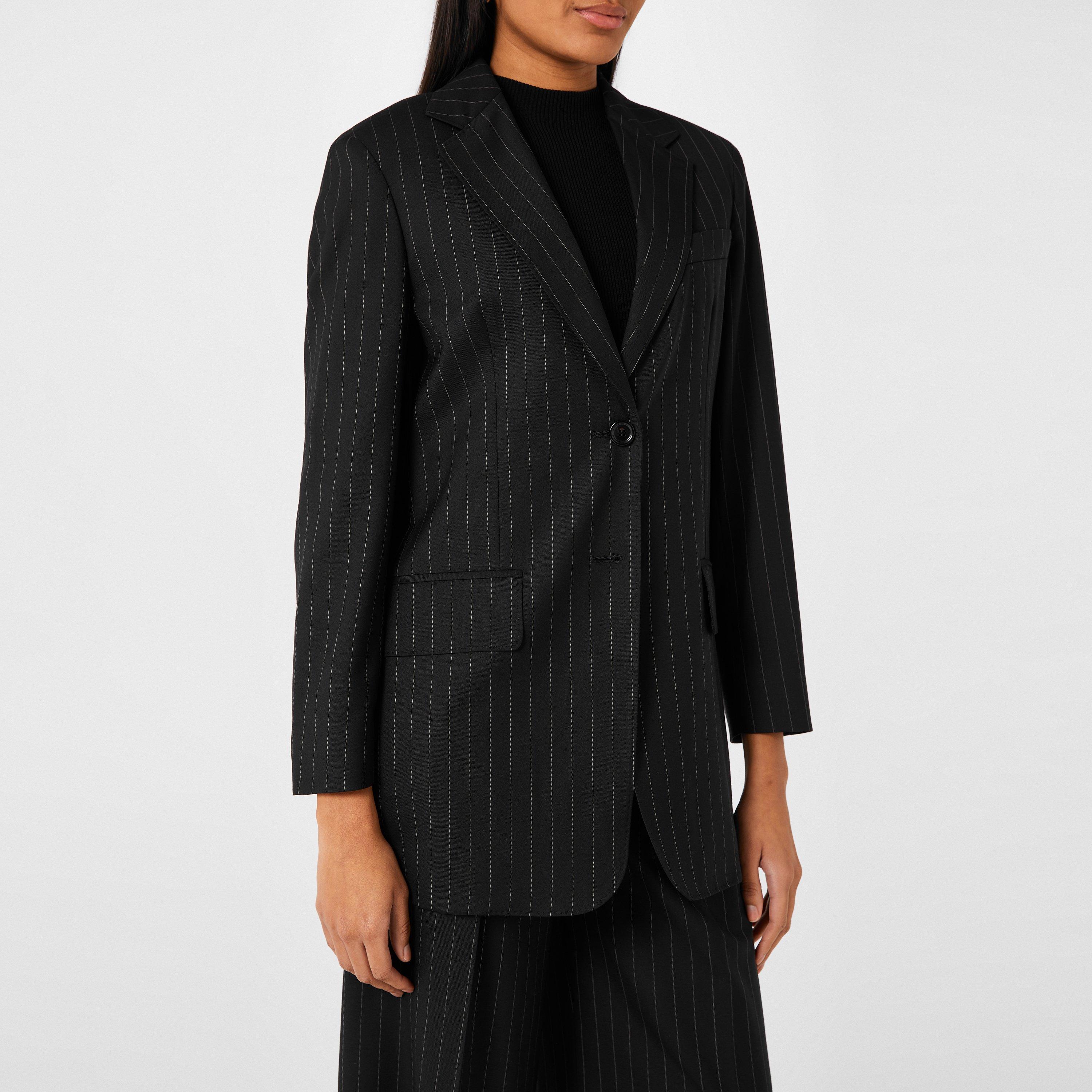 Black 006 - Max Mara - Women's Oche Pinstripe Cashmere Long Sleeve Blazer - 1