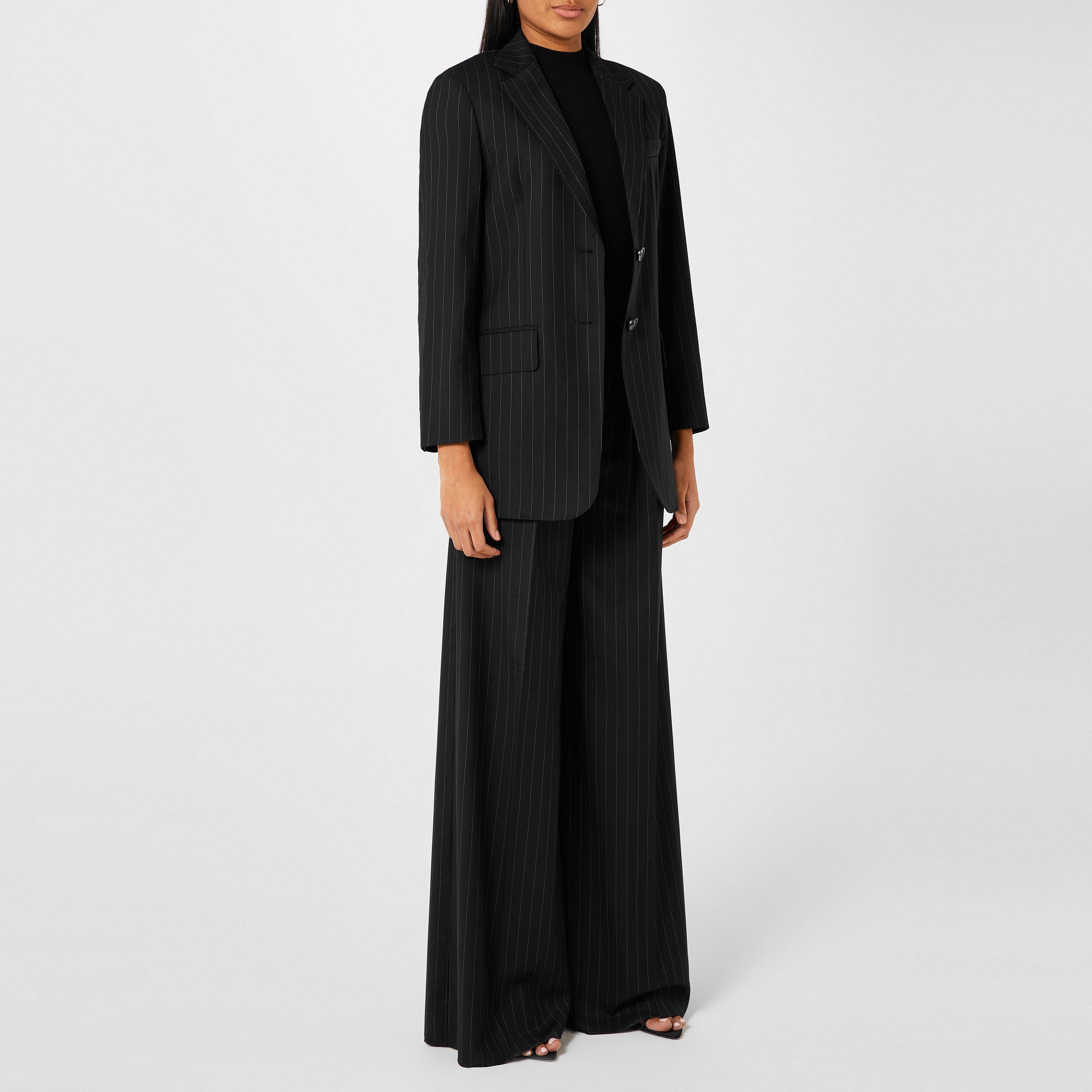 Black 006 - Max Mara - Women's Oche Pinstripe Cashmere Long Sleeve Blazer - 2