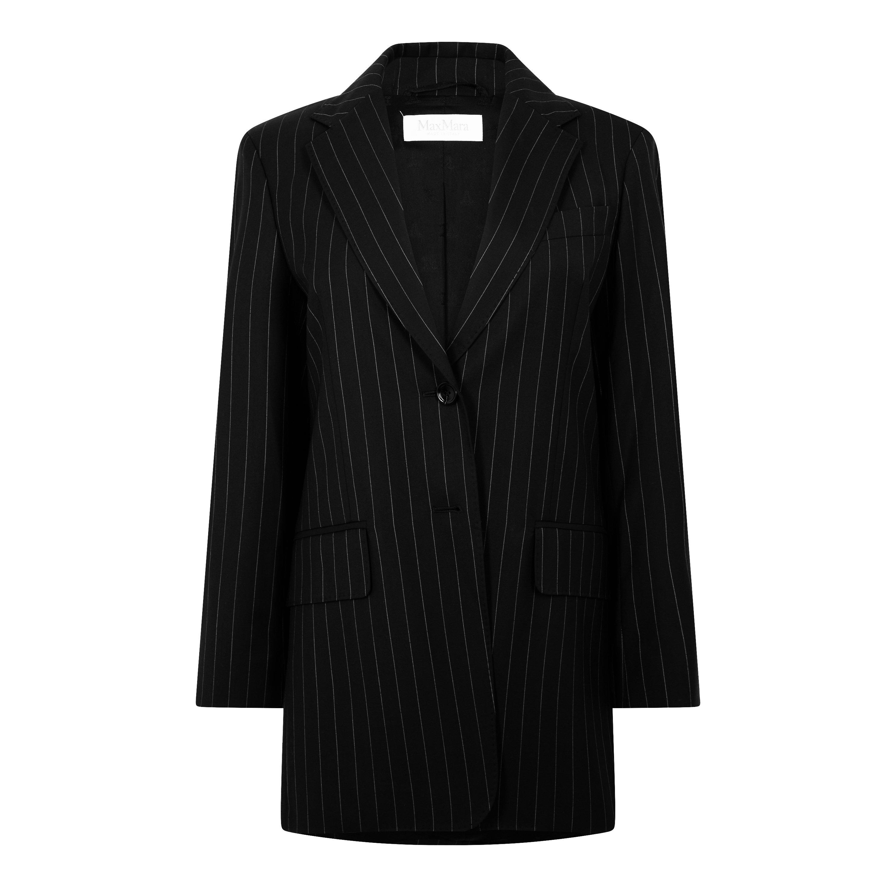 Black 006 - Max Mara - Women's Oche Pinstripe Cashmere Long Sleeve Blazer - 4