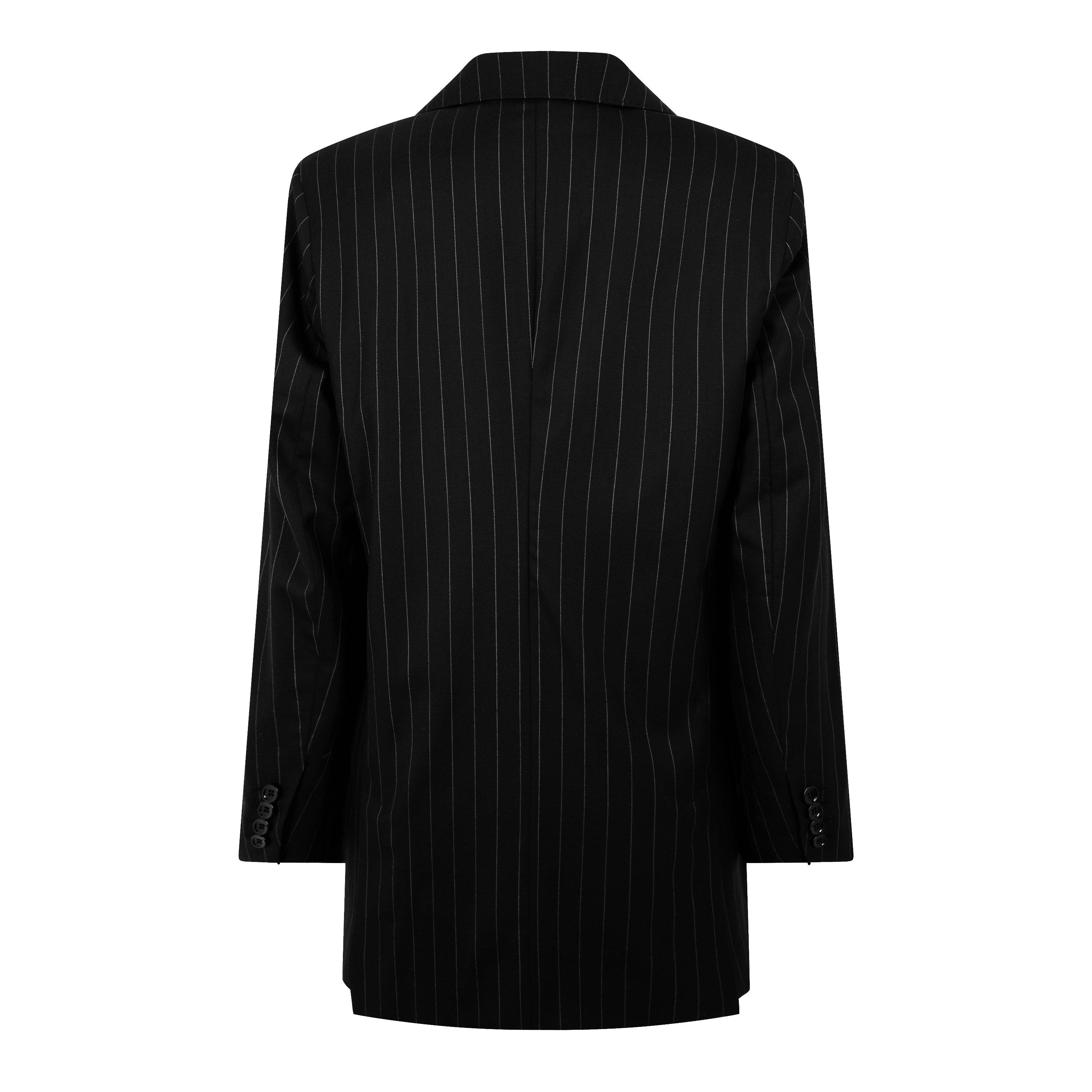 Black 006 - Max Mara - Women's Oche Pinstripe Cashmere Long Sleeve Blazer - 5