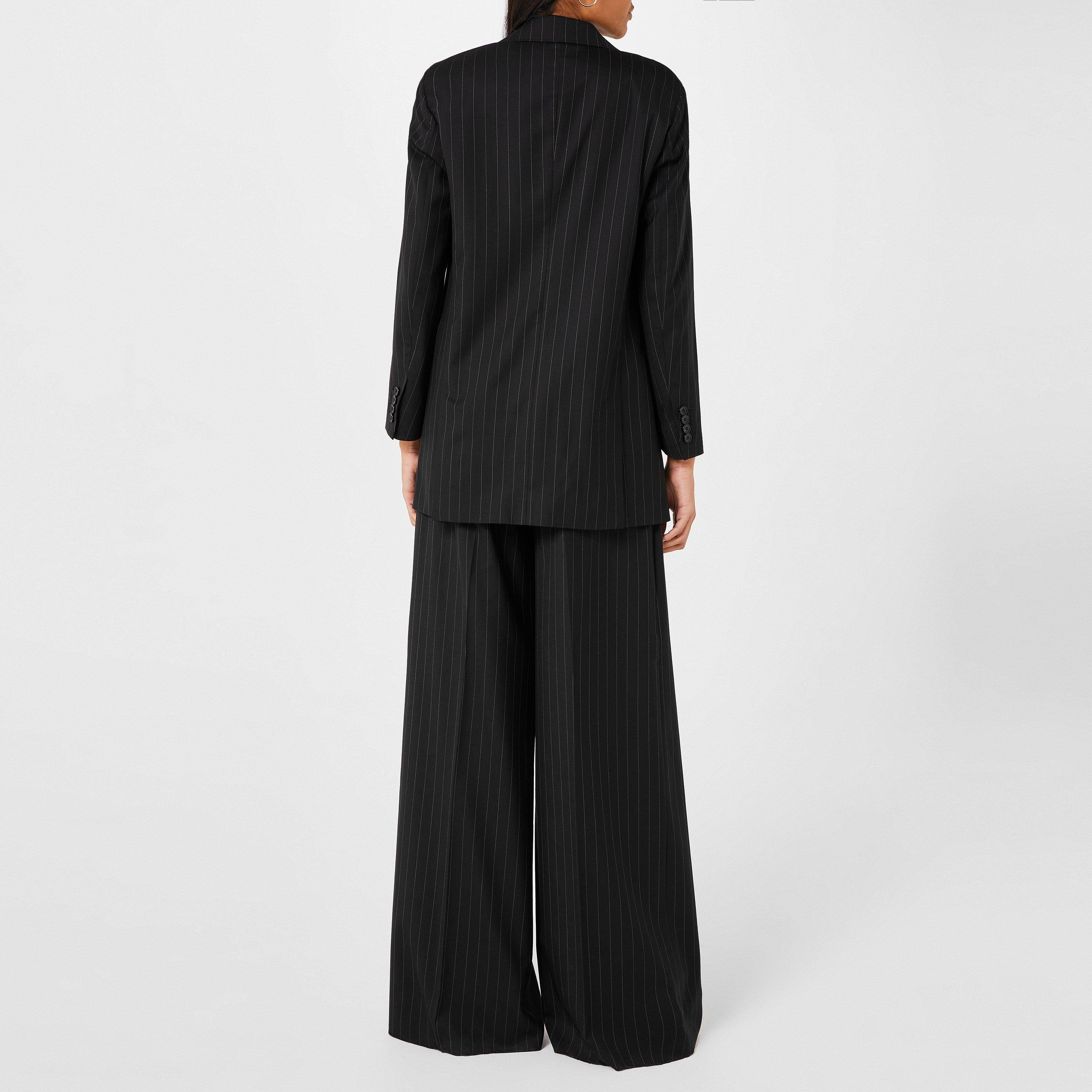 Black 006 - Max Mara - Women's Oche Pinstripe Cashmere Long Sleeve Blazer - 3