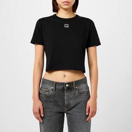 Gucci Cropped T Shirt With Crystal G Logo Womens