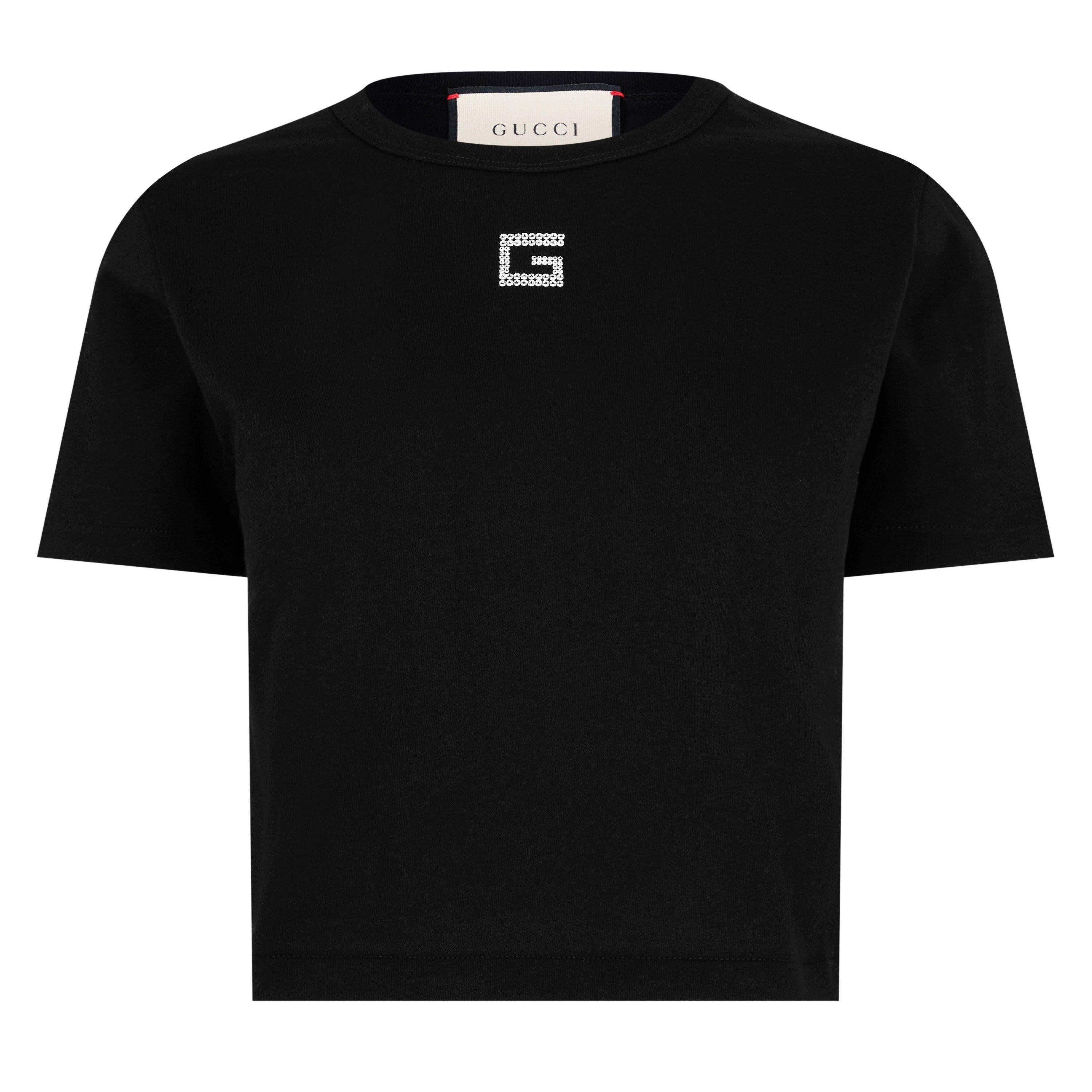 【GUCCI】BIG SALE★CRYSTAL G LOGO クロップド Tシャツ Gucci | Cropped T-Shirt With Crystal G Logo Womens | Cropped