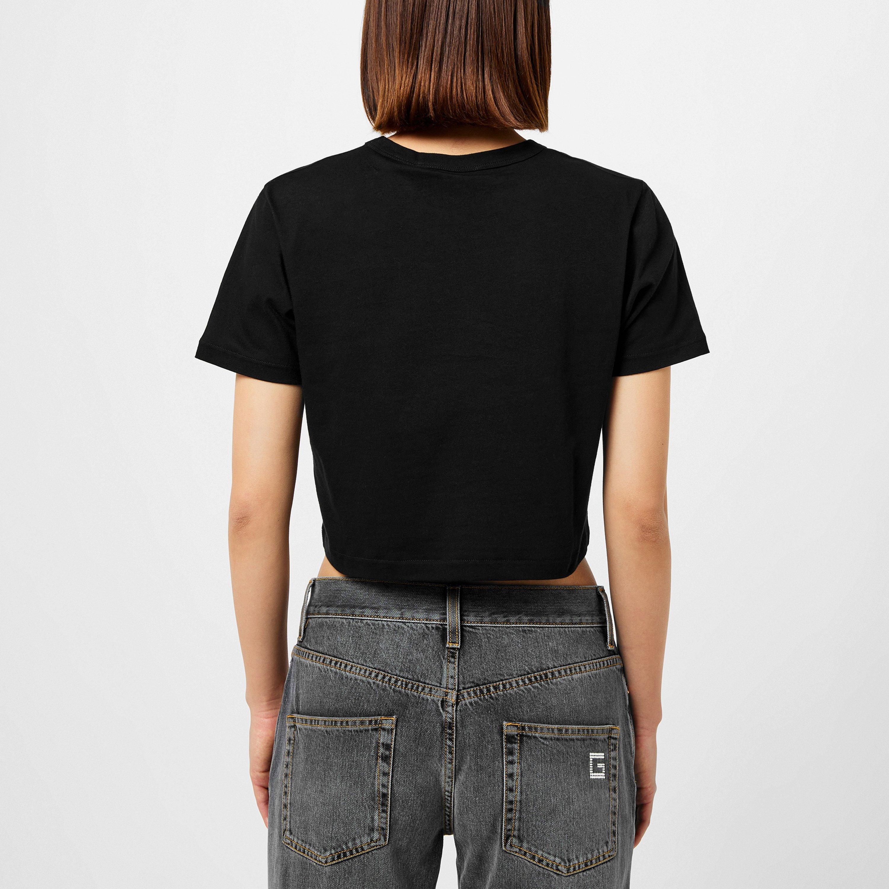 Blk - Gucci - Cropped T-Shirt With Crystal G Logo Womens - 3