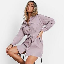 I Saw It First ISAWITFIRST Drop Shoulder Belted Oversized Shirt Dress