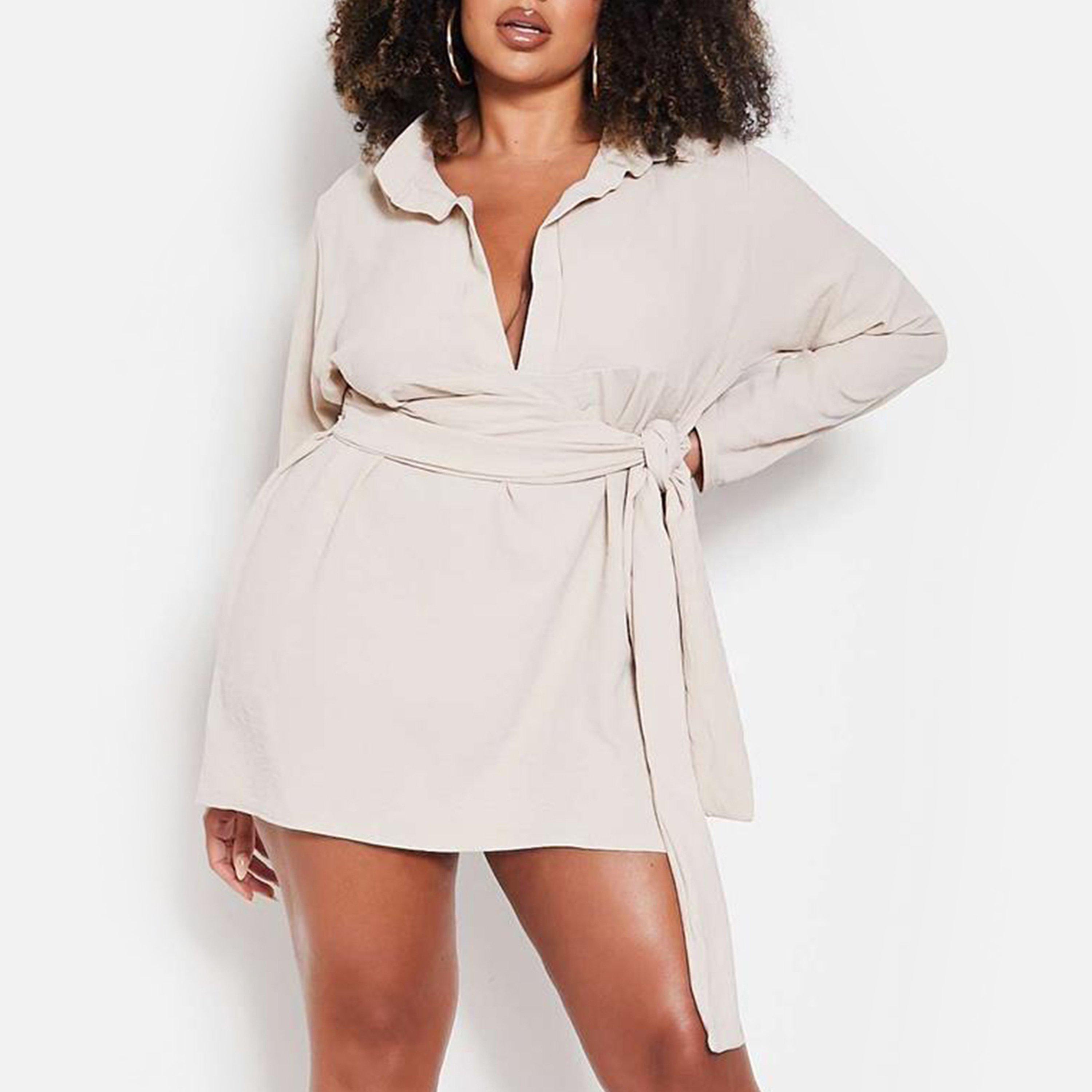 Brown - I Saw It First - ISAWITFIRST Woven Tie Front Shirt Dress - 5