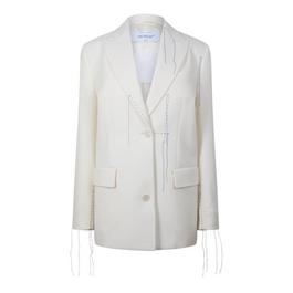 Off White Wool Blend Stitching Tomboy Jacket