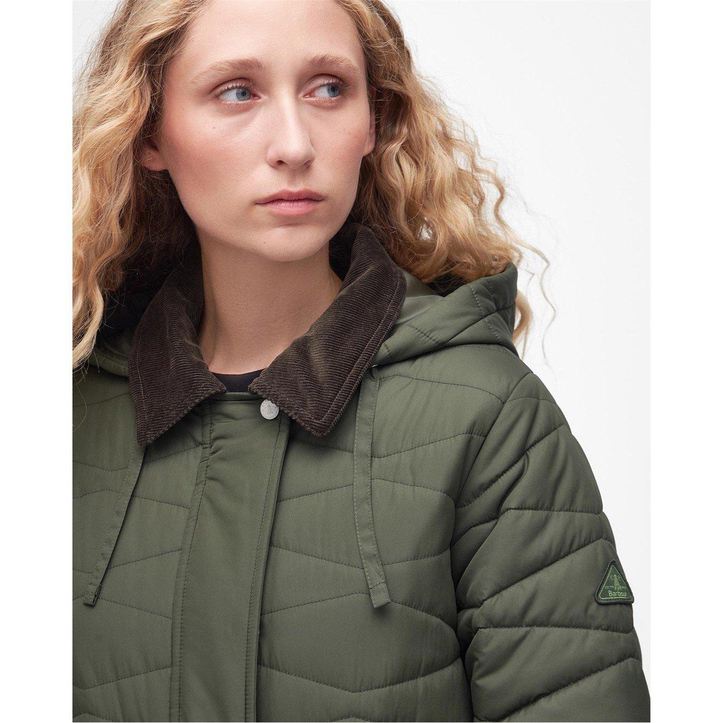 Olive - Barbour - Women's Oakfield Long Length Diamond Quilted Jacket - 5