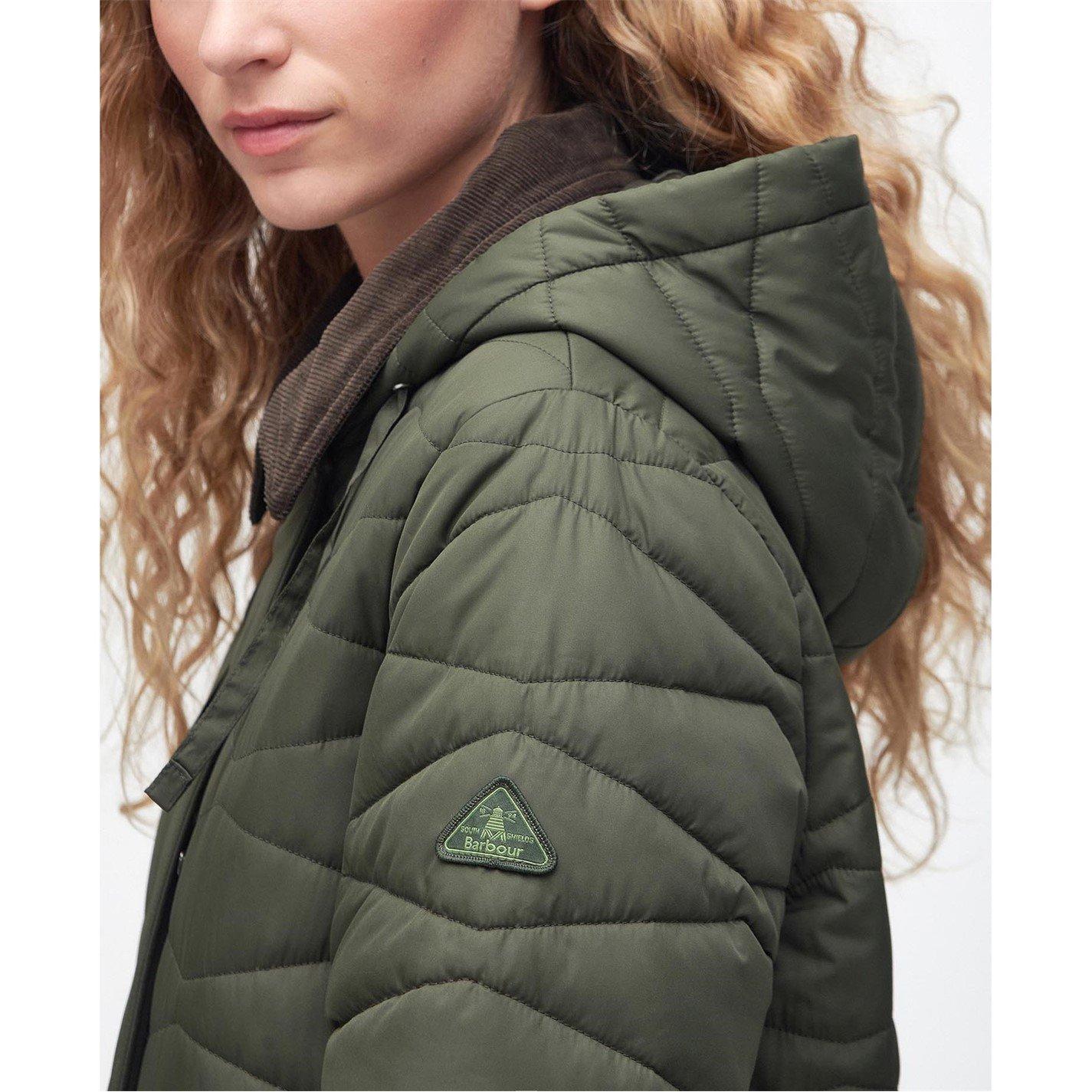 Olive - Barbour - Women's Oakfield Long Length Diamond Quilted Jacket - 6