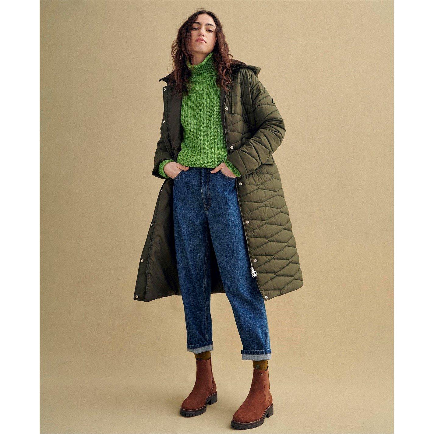 Olive - Barbour - Women's Oakfield Long Length Diamond Quilted Jacket - 8