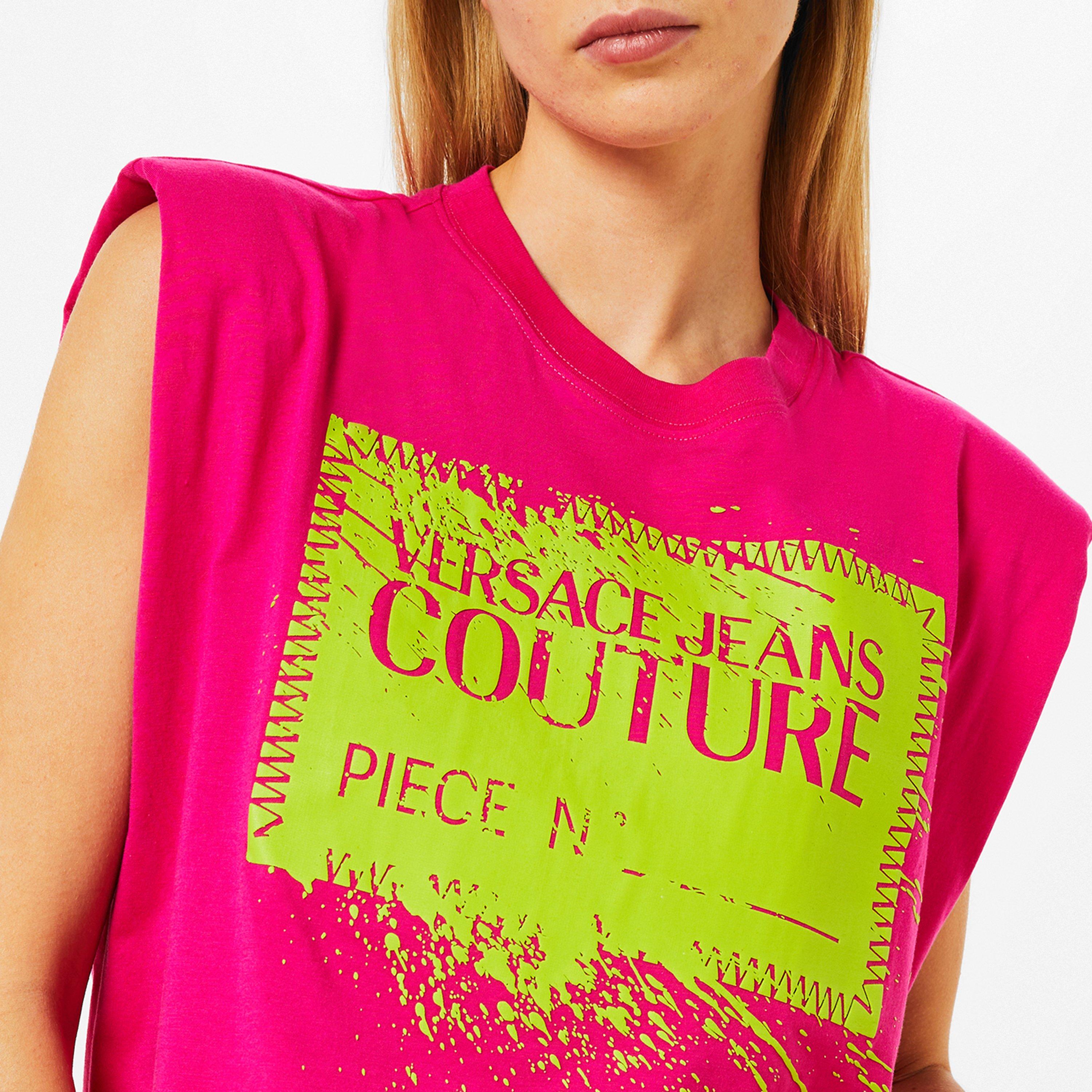Hot Pink - Versace Jeans Couture - Women's Contour Logo Crop Top - 3