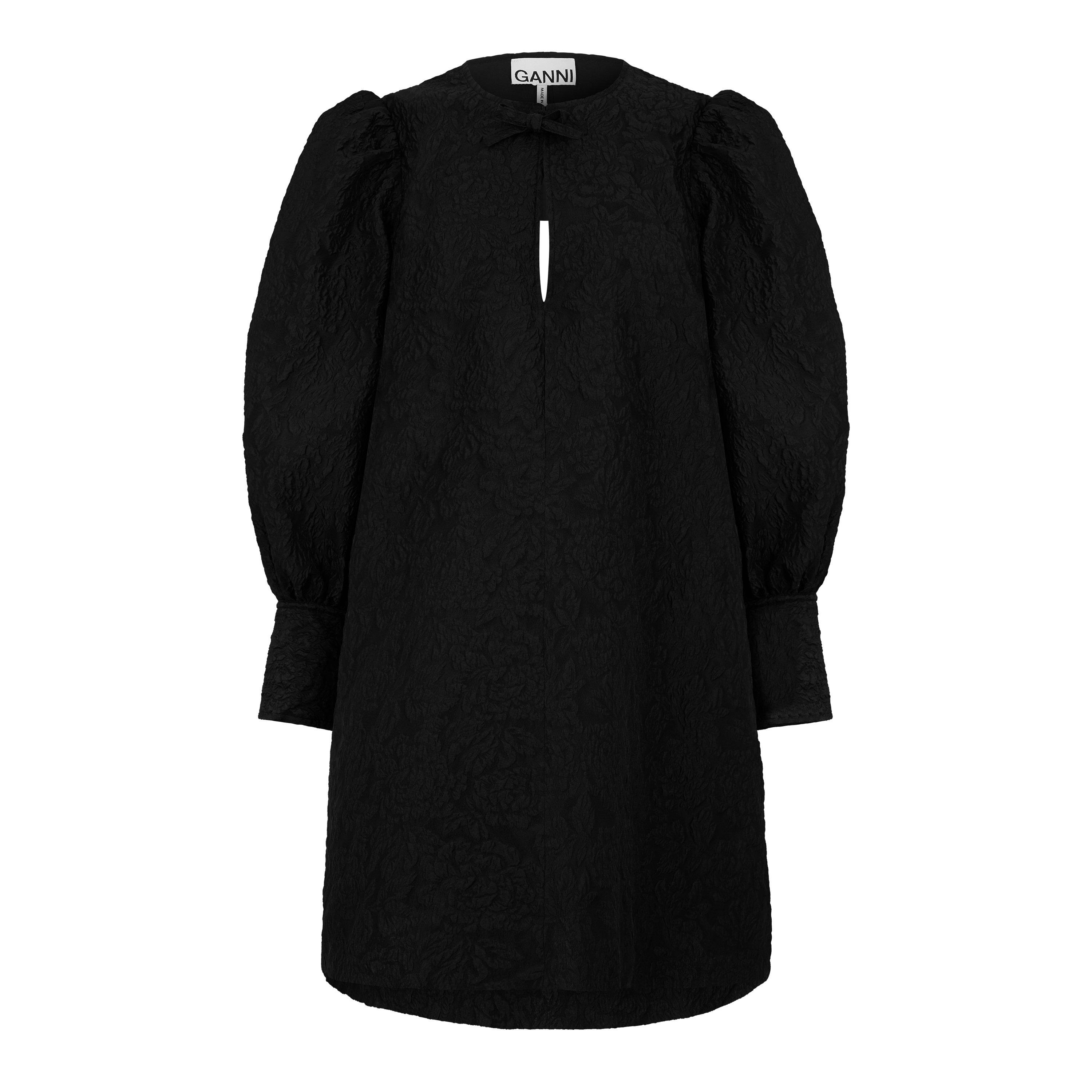 Black - Ganni - Women's Gabriella Short-Sleeve Broderie Mini Dress - 1