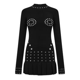 Off White Women's Eyelet Pleated Mini Dress, Eyelet Pleated Design