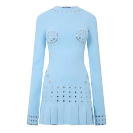 Off White Eyelet Pleated Mini Dress