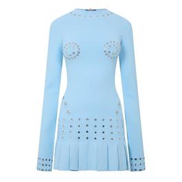 Off White Women's Eyelet Pleated Mini Dress, Eyelet Pleated Design