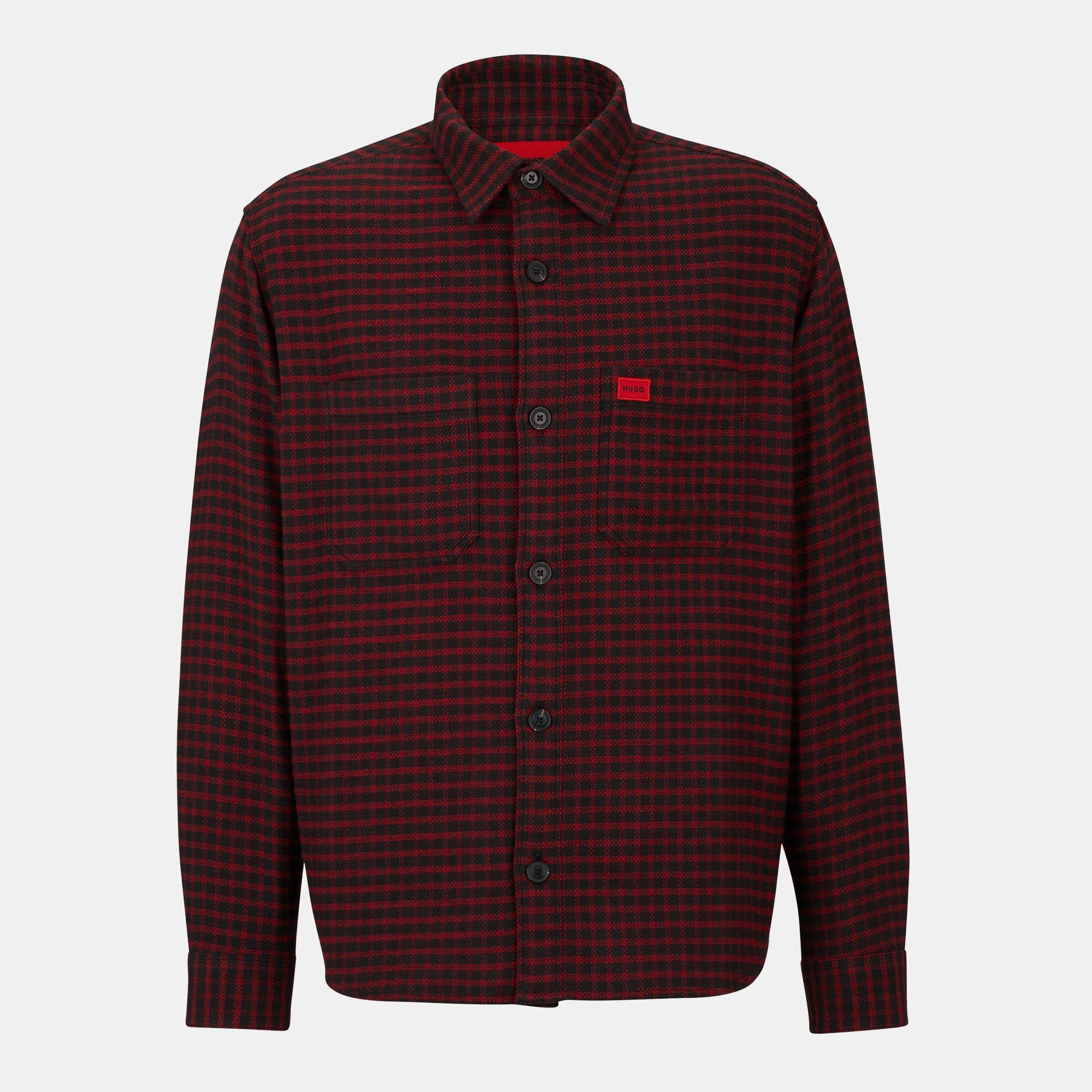Hugo Men's Oversized Checked Flannel Cotton Long Sleeve Overshirt - Open Pink 693 - L