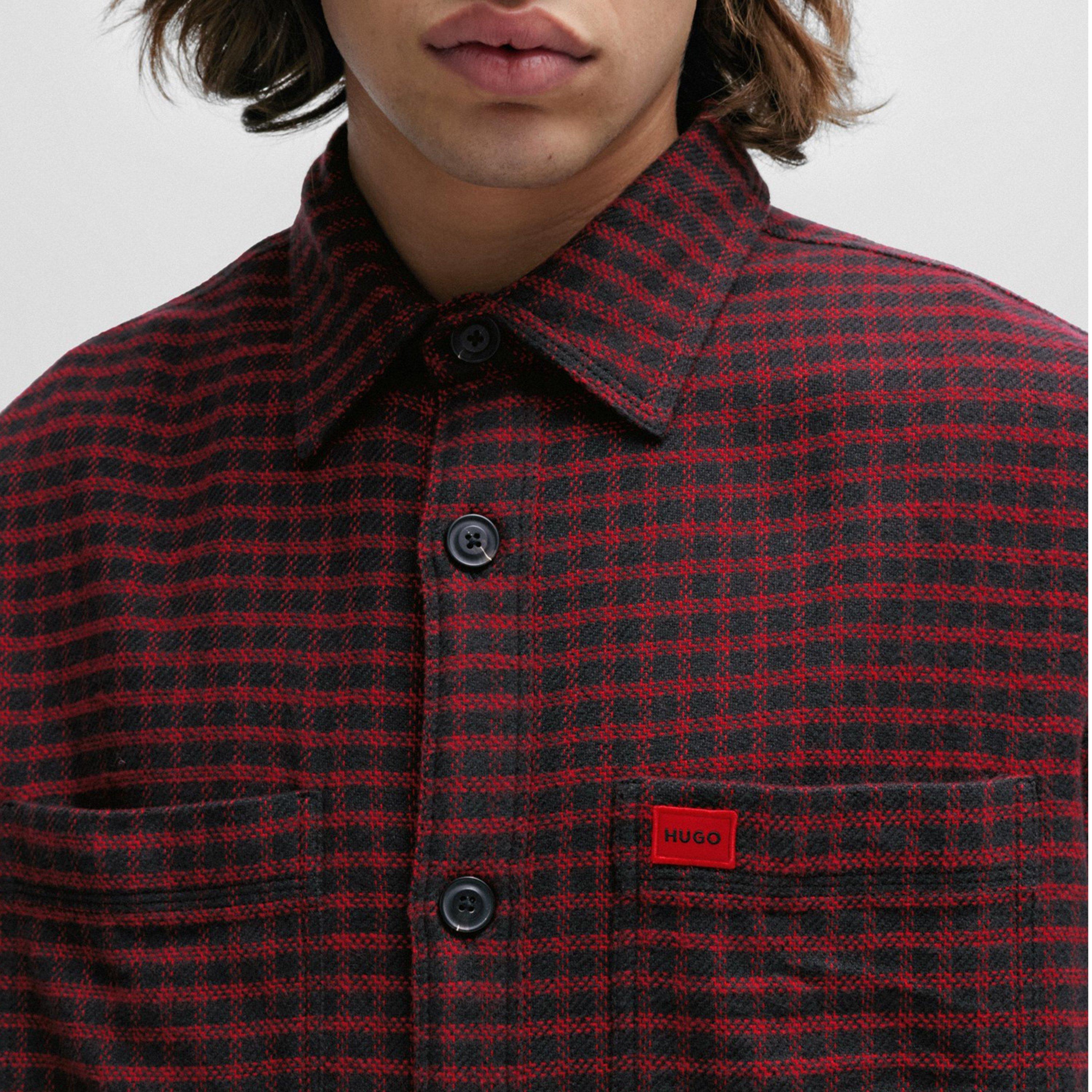 Open Pink 693 - Hugo - Men's  Oversized Checked Flannel Cotton Long Sleeve Overshirt - 4