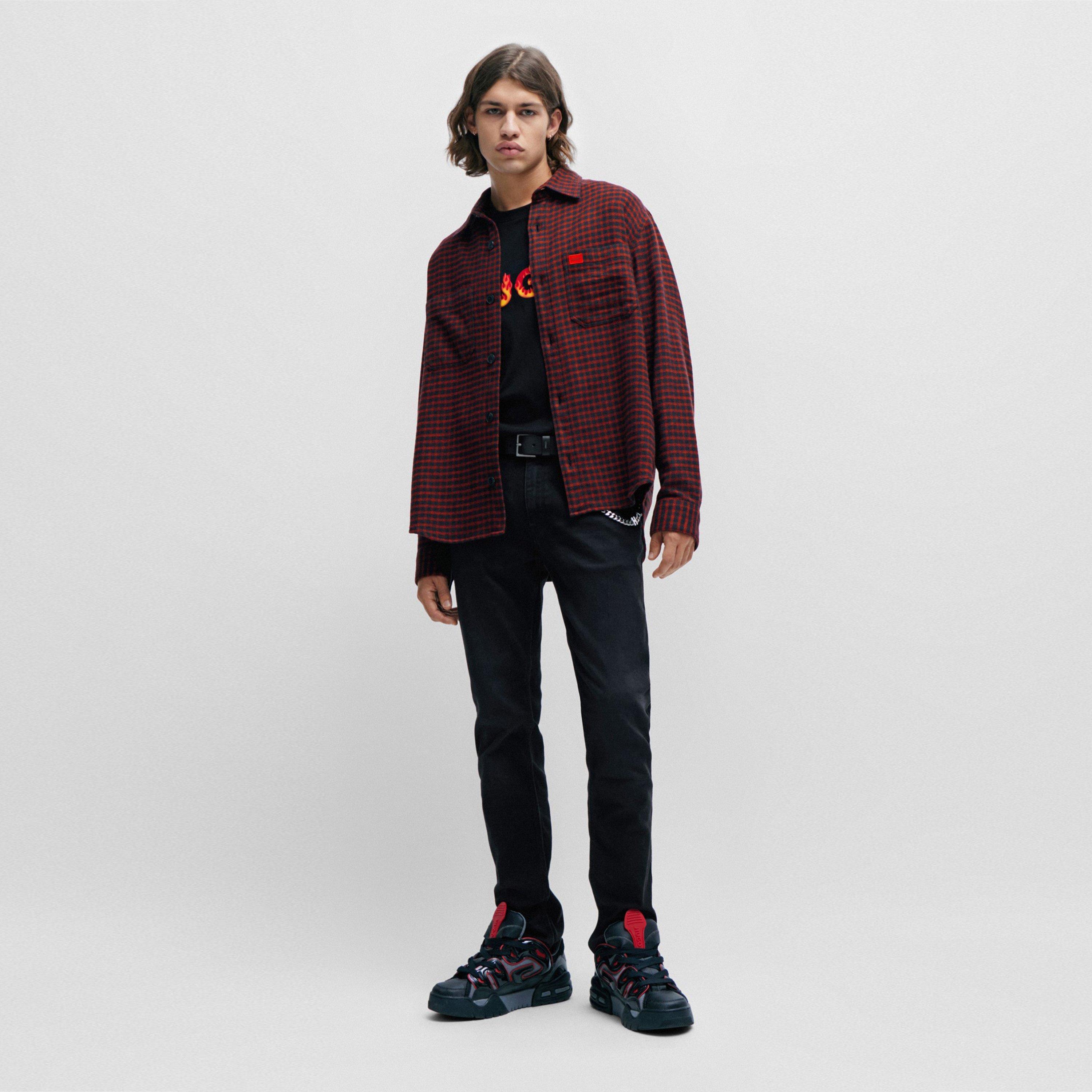 Open Pink 693 - Hugo - Men's  Oversized Checked Flannel Cotton Long Sleeve Overshirt - 5