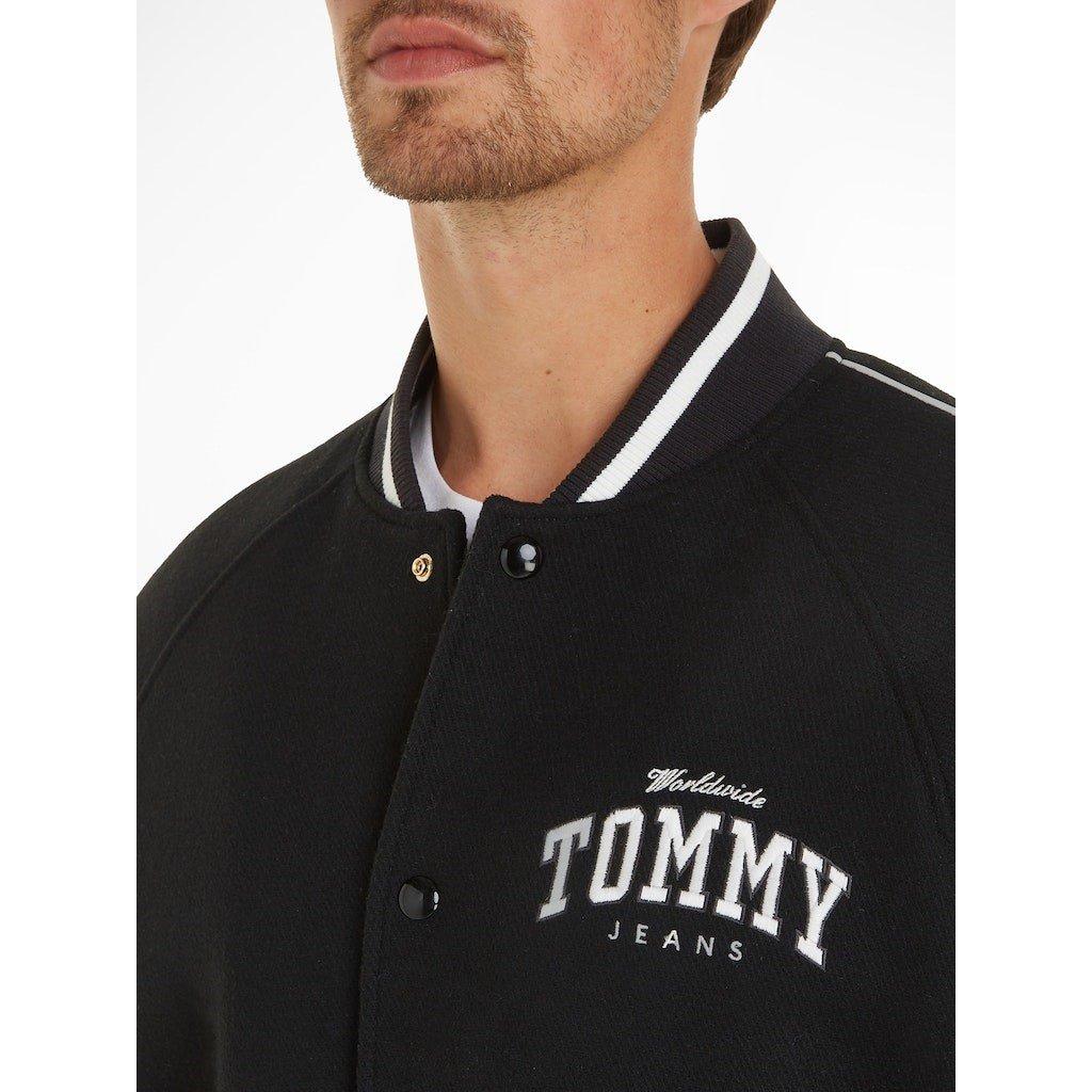 Black BDS - Tommy Jeans - Men's Contrast Sleeve Snap Button Varsity Jacket - 5