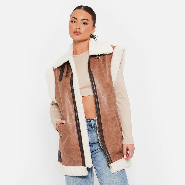 TAUPE - I Saw It First - ISAWITFIRST Faux Shearling Aviator Gilet - 1