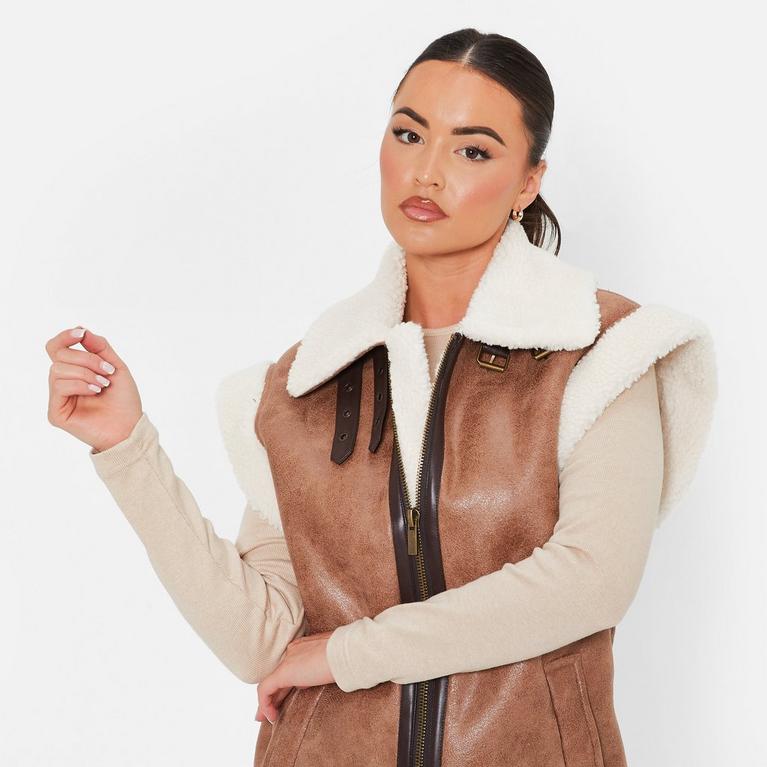 TAUPE - I Saw It First - ISAWITFIRST Faux Shearling Aviator Gilet - 4