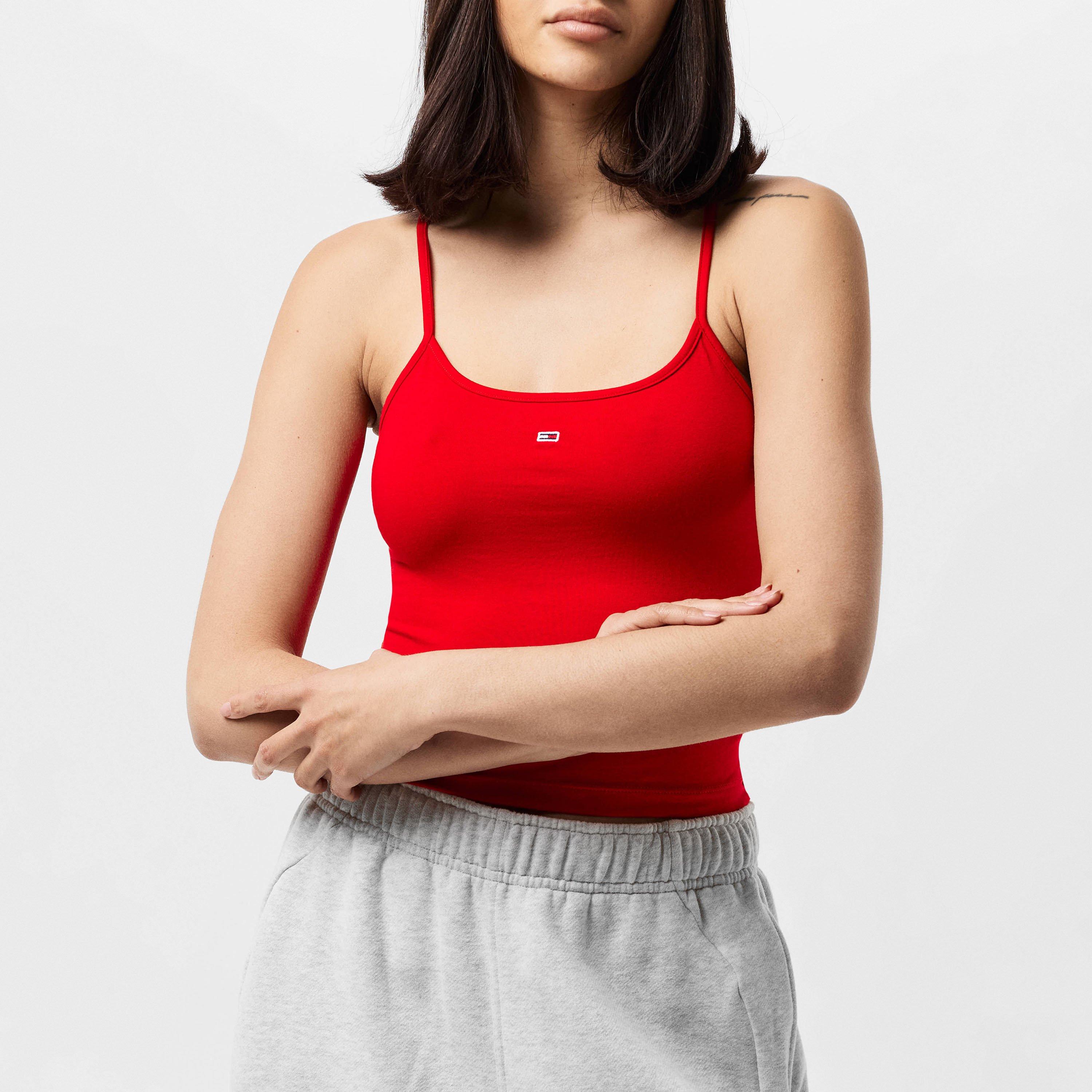 Diep Karmozijnrood - Tommy Jeans - Women's Cropped Essential Strap Cami Top - 3