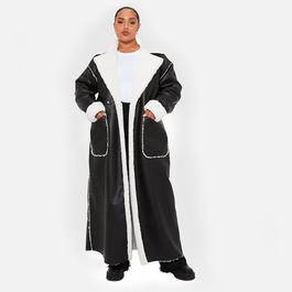 I Saw It First ISAWITFIRST Premium Faux Leather Borg Longline Belted Coat
