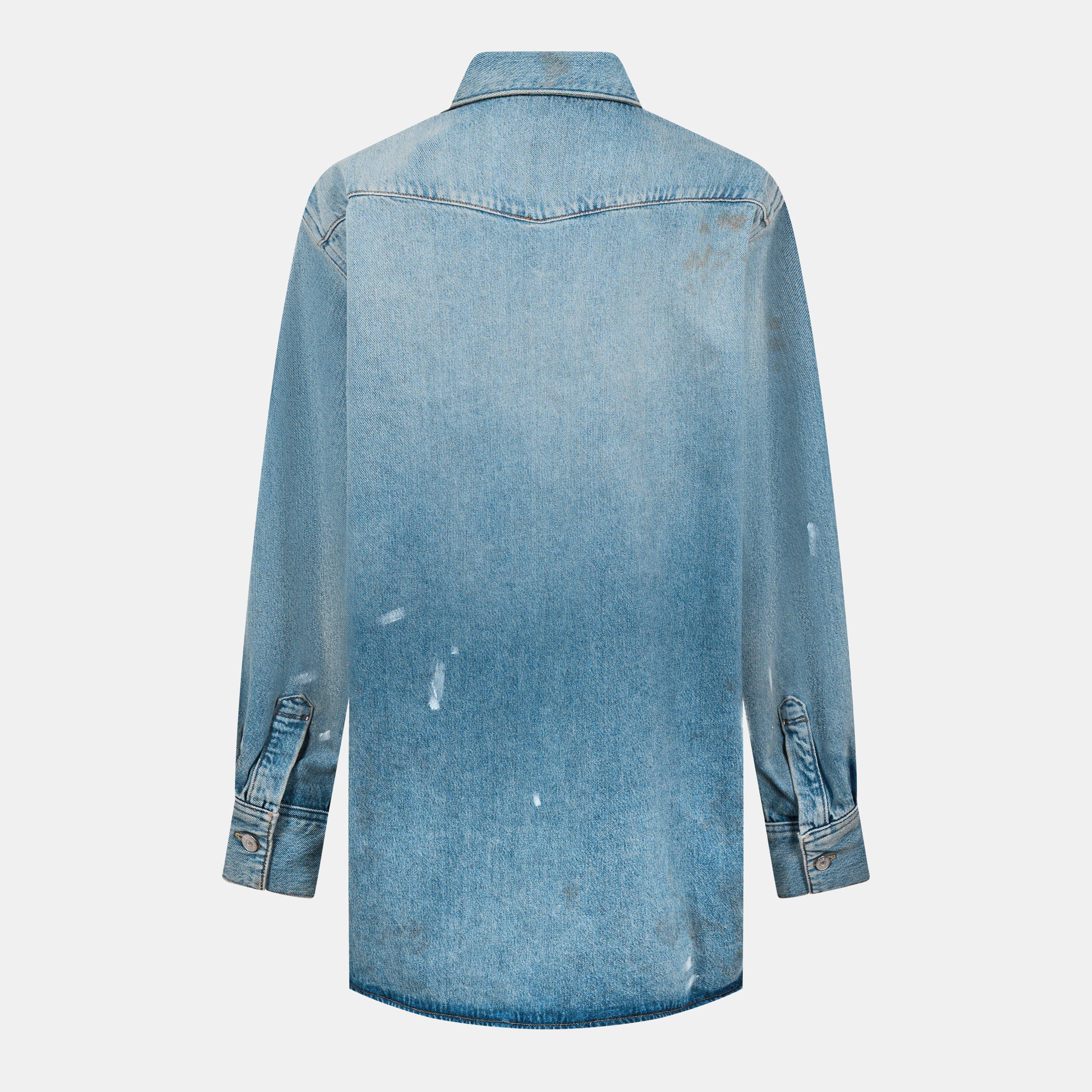 Blue - Acne Studios - Men's  Distressed Organic Cotton Long Sleeve Oversized Fit Overshirt - 2