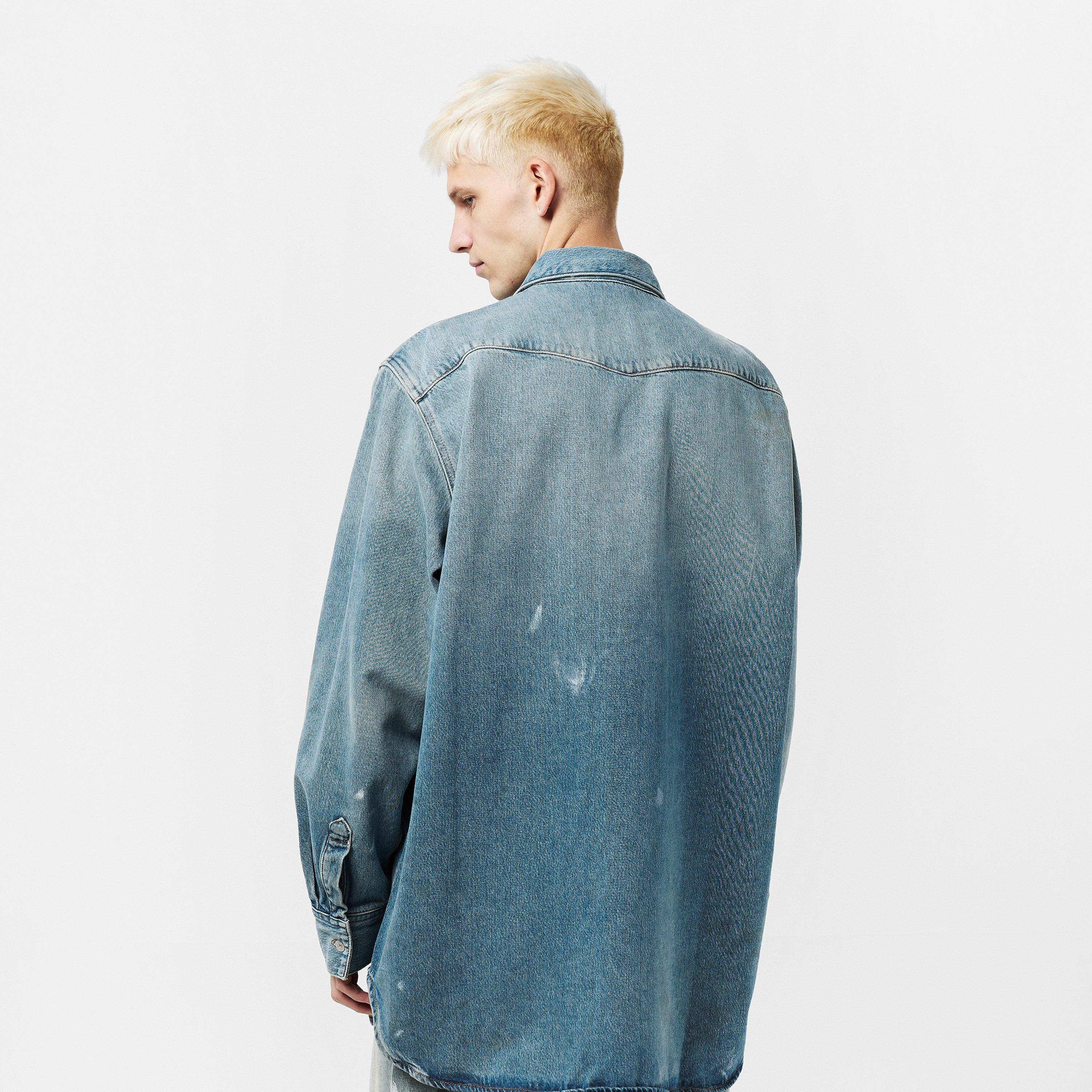Blue - Acne Studios - Men's  Distressed Organic Cotton Long Sleeve Oversized Fit Overshirt - 4
