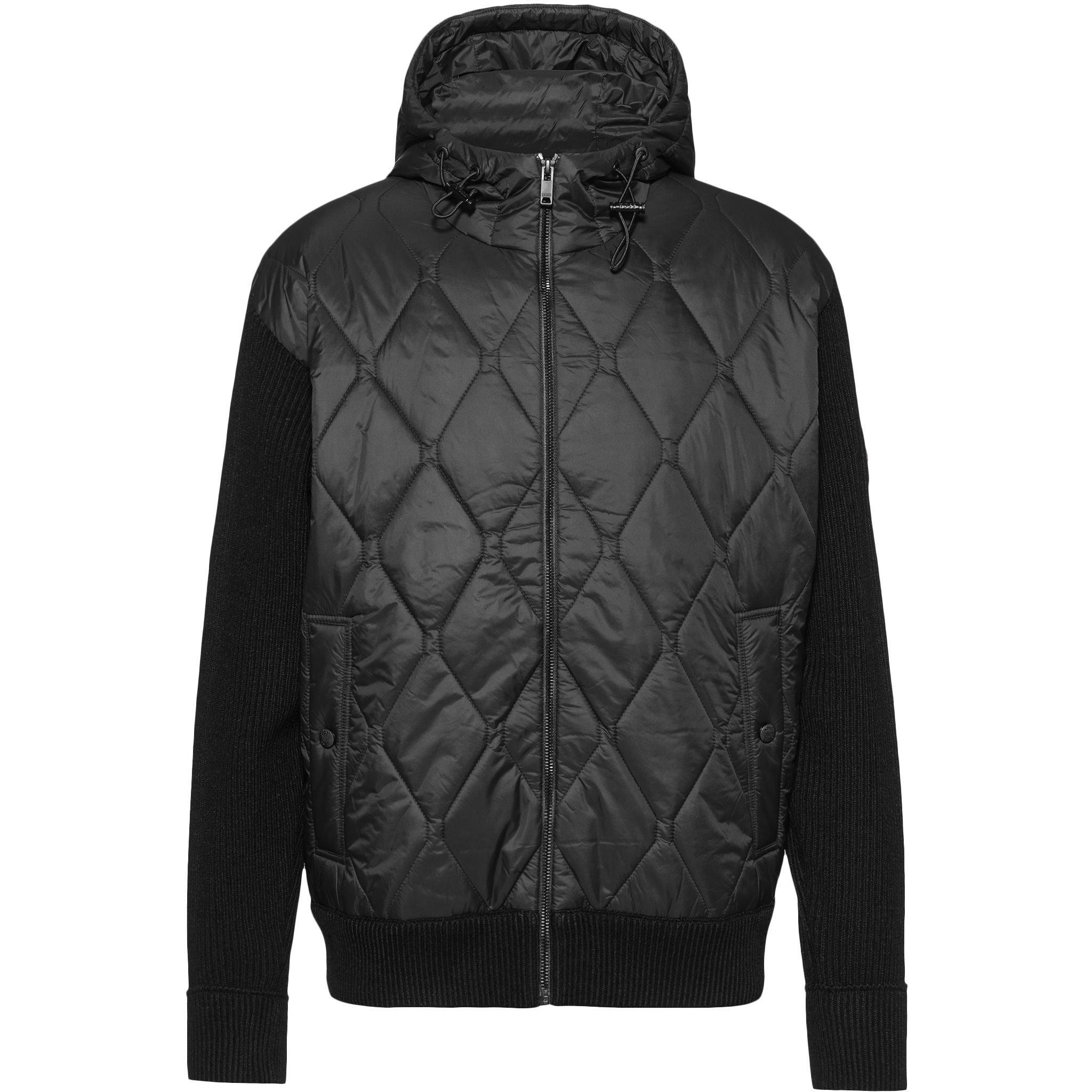 Black - Boss - Men's Kaflero Wool Hooded Long Sleeve Quilted Jacket - 5