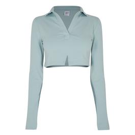 Reebok Cropped Long Sleeve Polo Top Womens