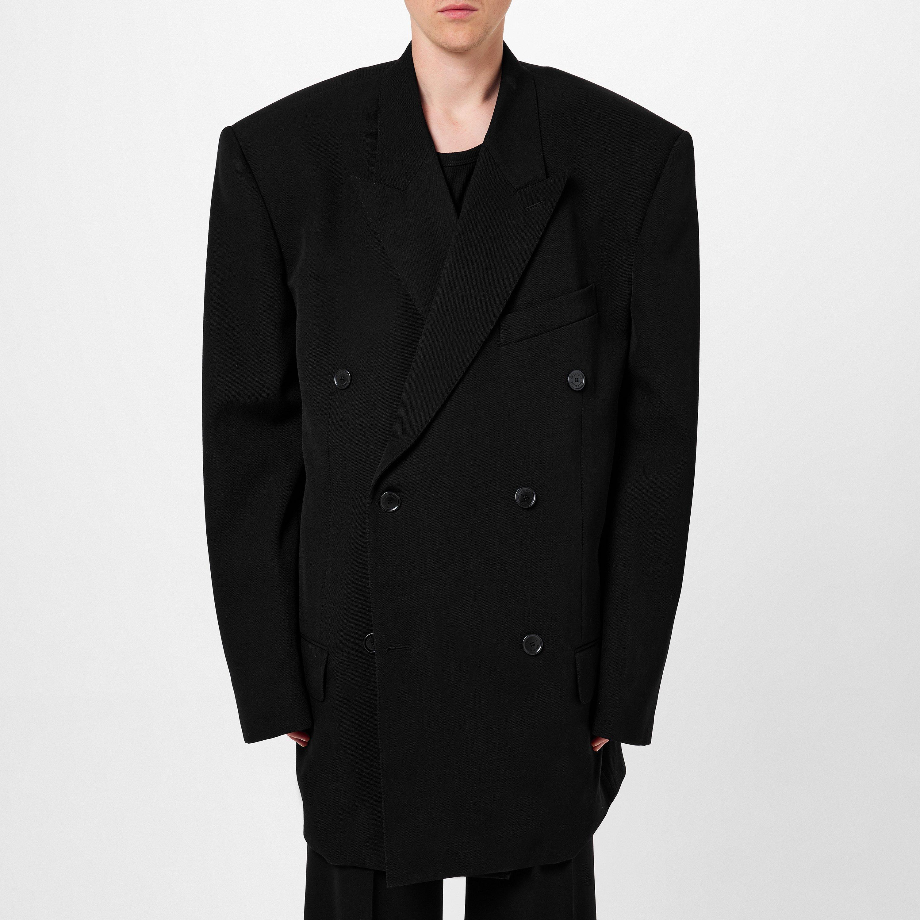 Black - Balenciaga - Men's Oversized Double Breasted Wool Long Sleeve Blazer - 3