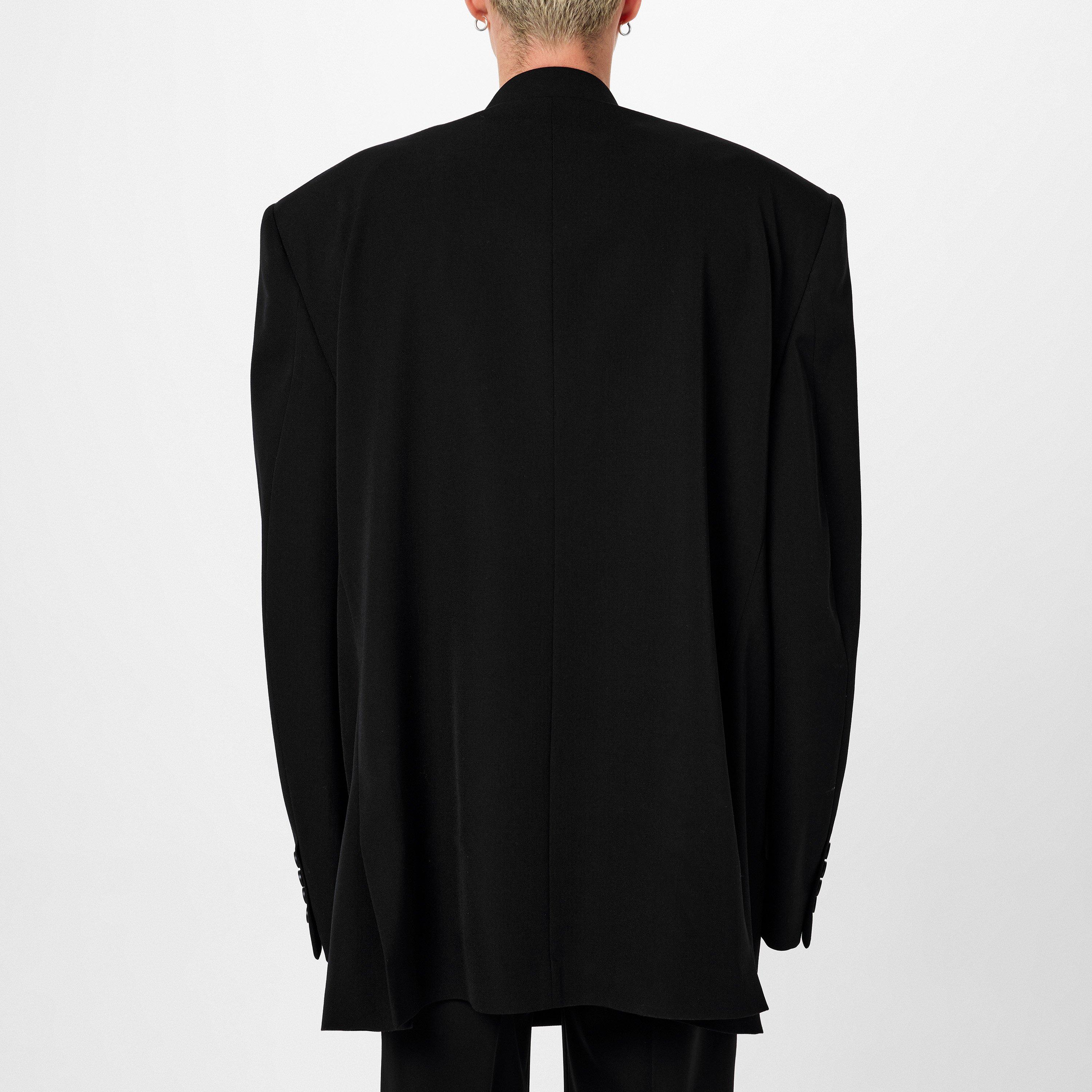 Black - Balenciaga - Men's Oversized Double Breasted Wool Long Sleeve Blazer - 4