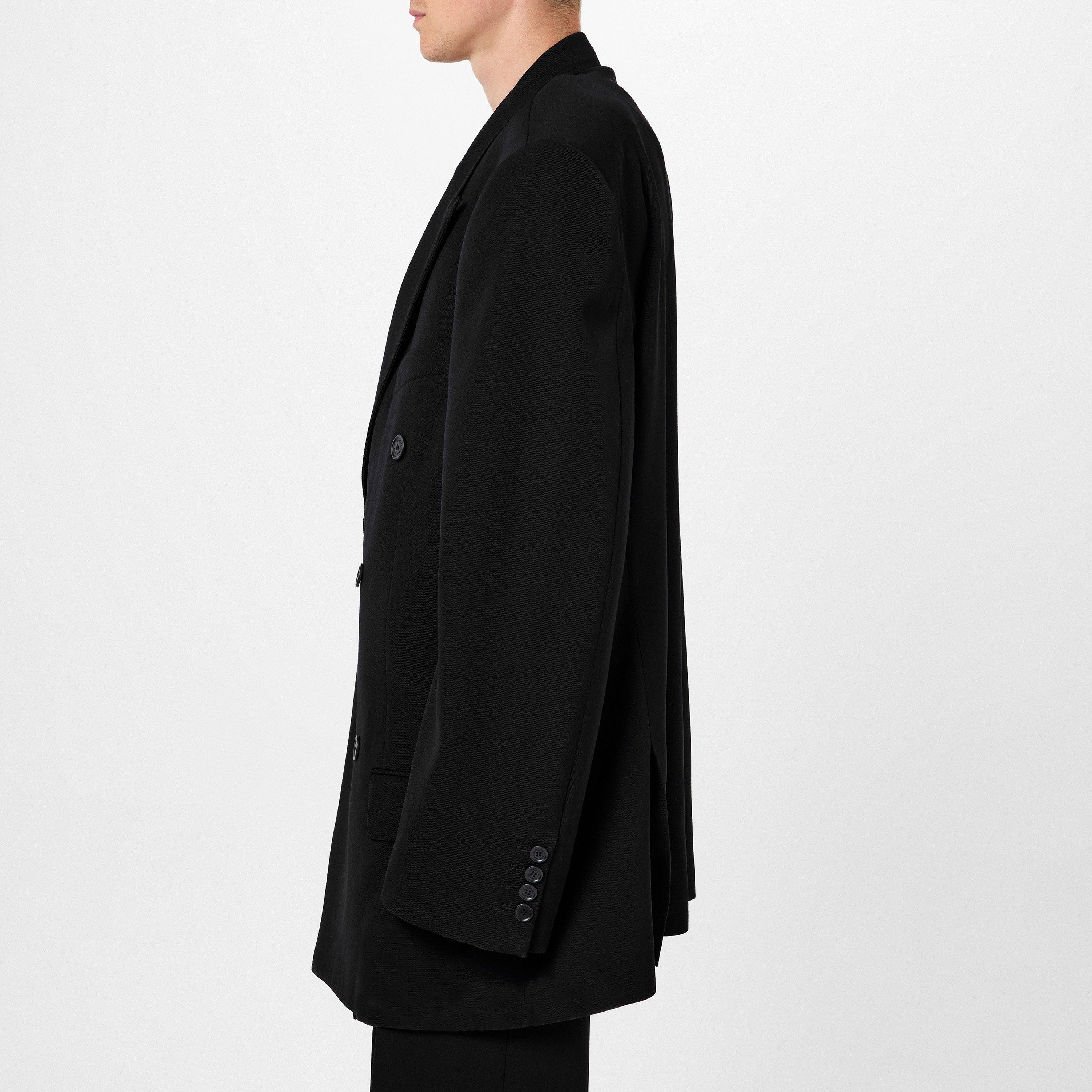 Black - Balenciaga - Men's Oversized Double Breasted Wool Long Sleeve Blazer - 5