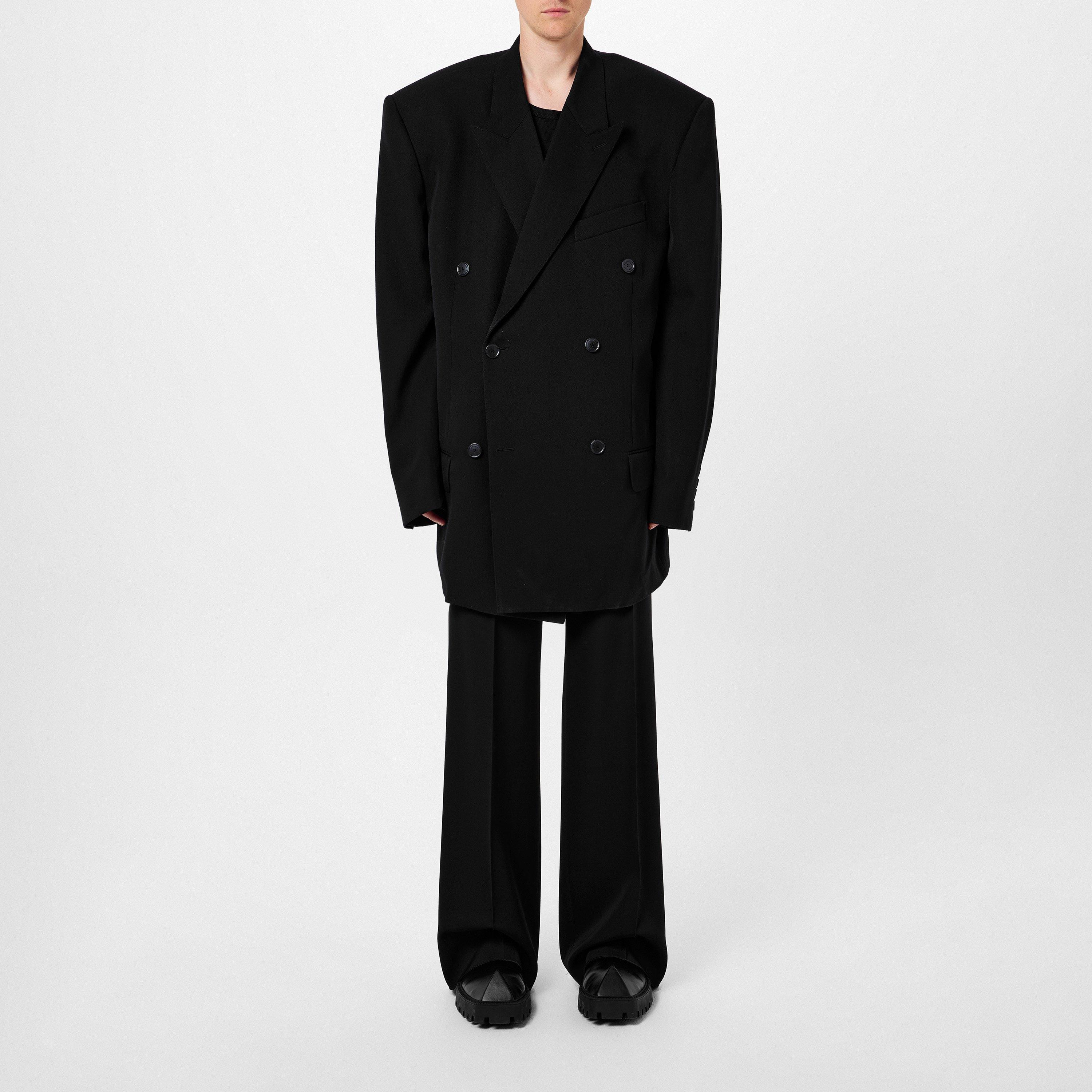 Black - Balenciaga - Men's Oversized Double Breasted Wool Long Sleeve Blazer - 6