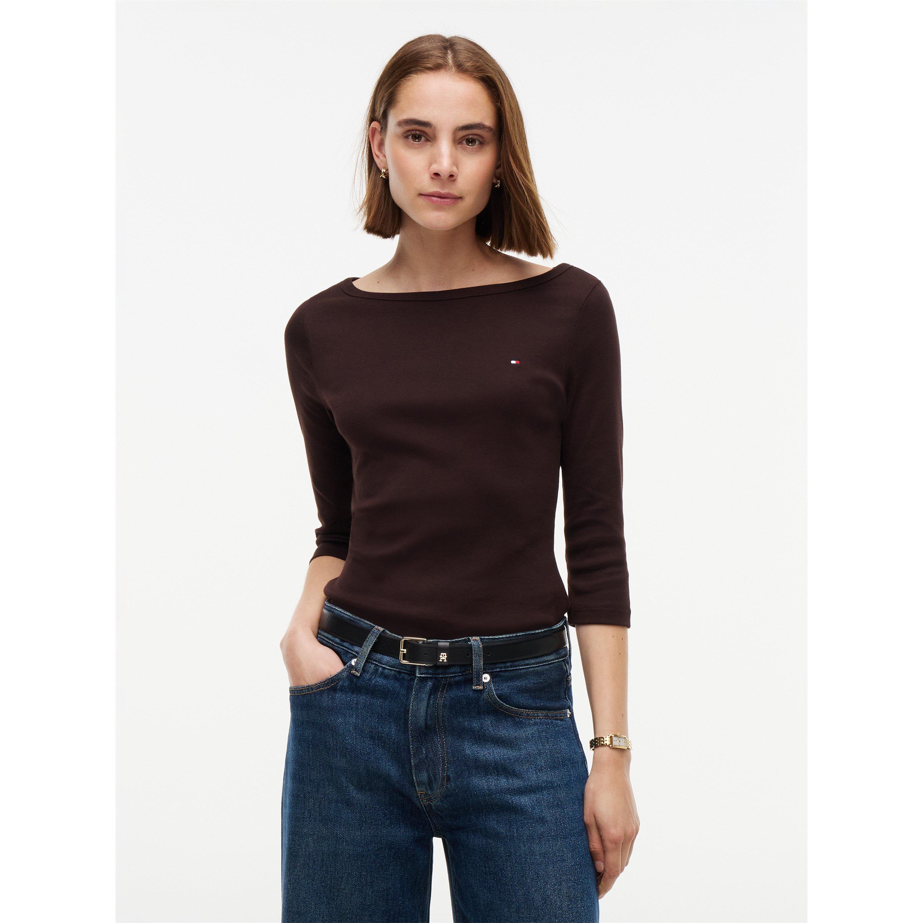 Tommy Hilfiger Women's Cody Slim Boat Neck Long-Sleeve T-Shirt - Chocolate - 14 (L)