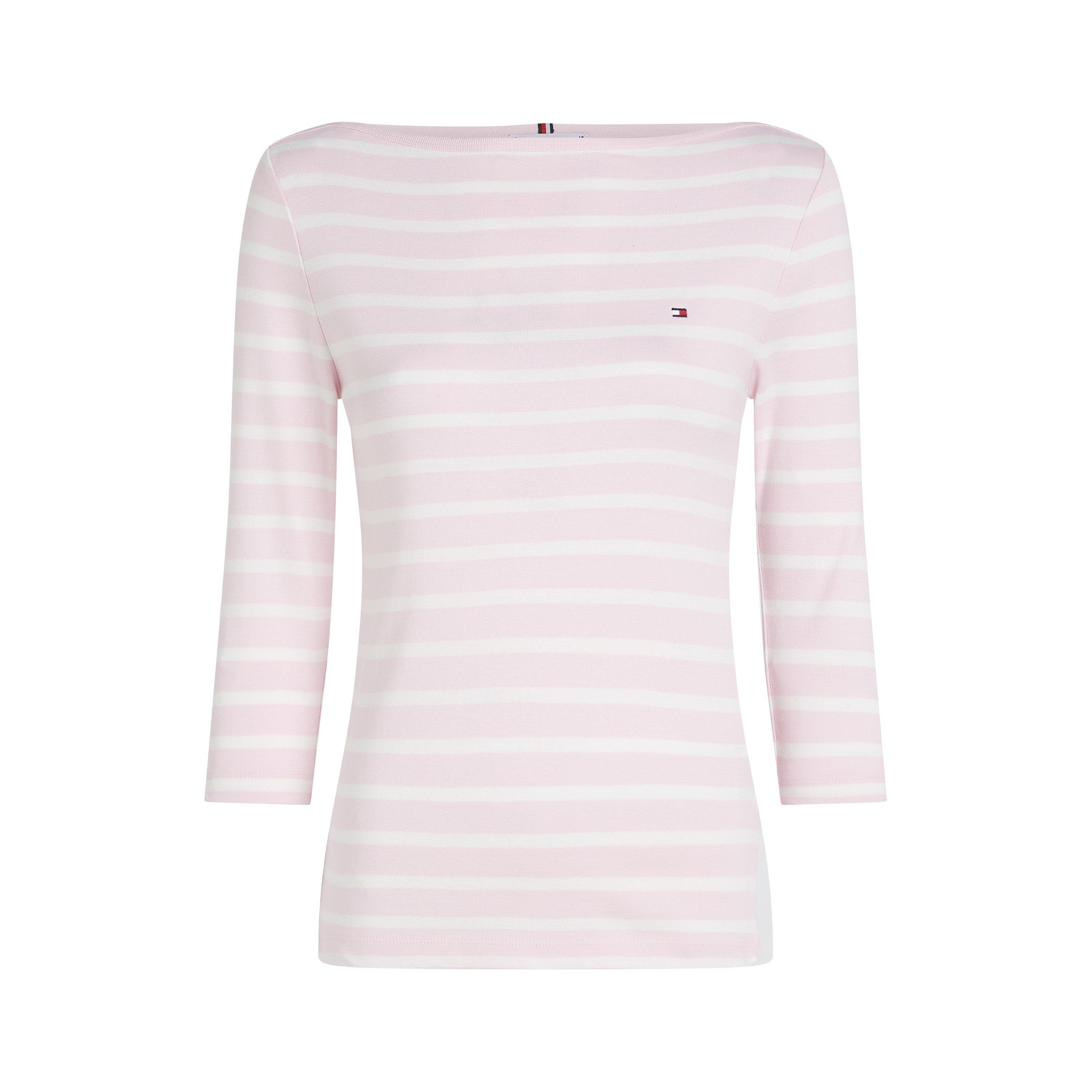 Tommy Hilfiger Women's Cody Slim Boat Neck Long-Sleeve T-Shirt - Pink/ Ecru - 8 (XS)