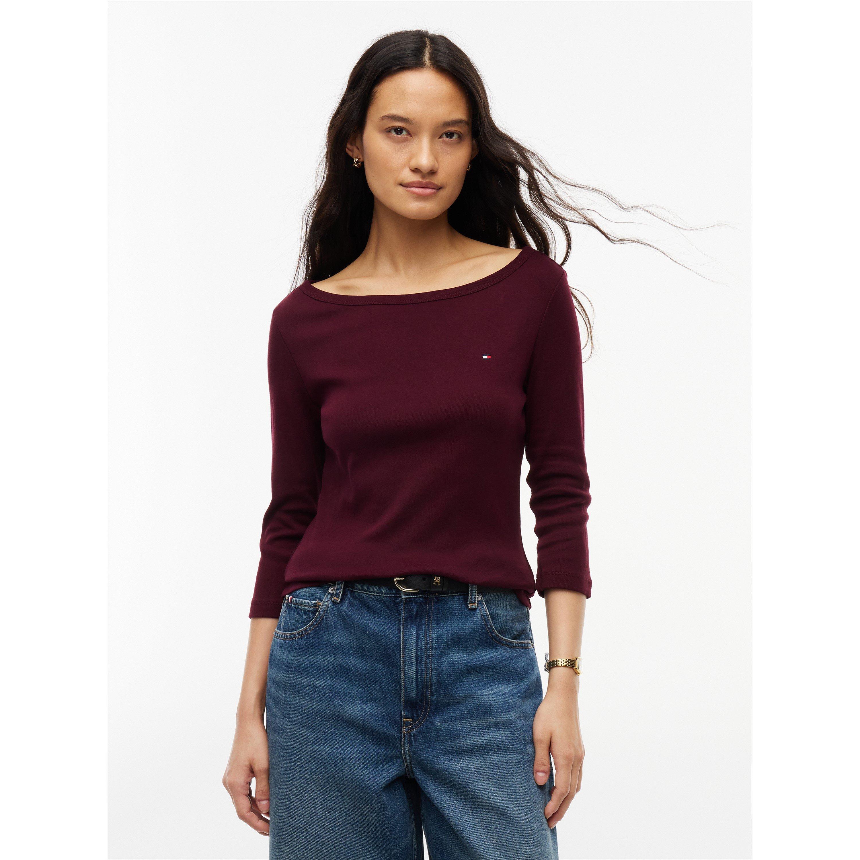 Deep Burgundy - Tommy Hilfiger - Women's Cody Slim Boat Neck Long-Sleeve T-Shirt - 2