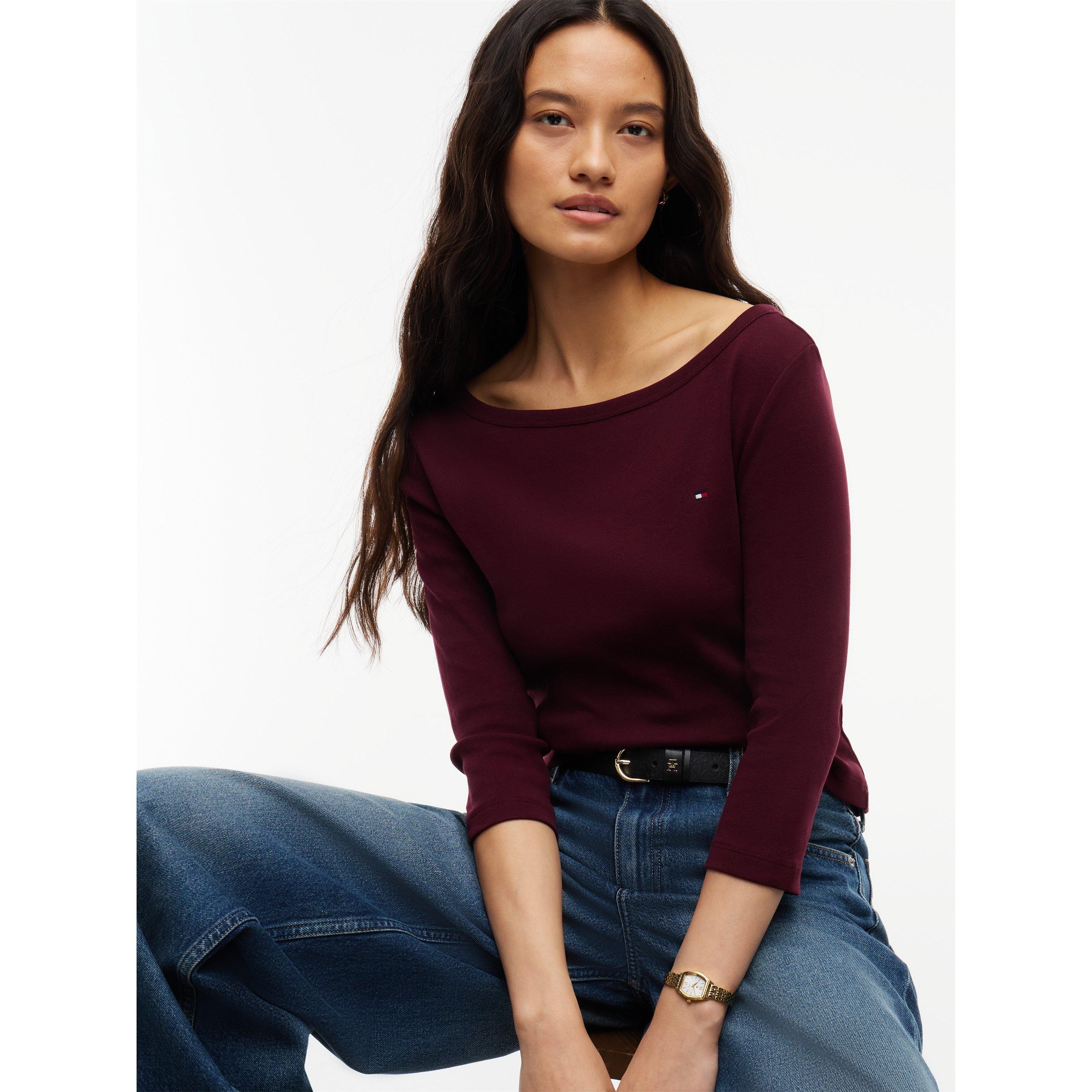 Deep Burgundy - Tommy Hilfiger - Women's Cody Slim Boat Neck Long-Sleeve T-Shirt - 3