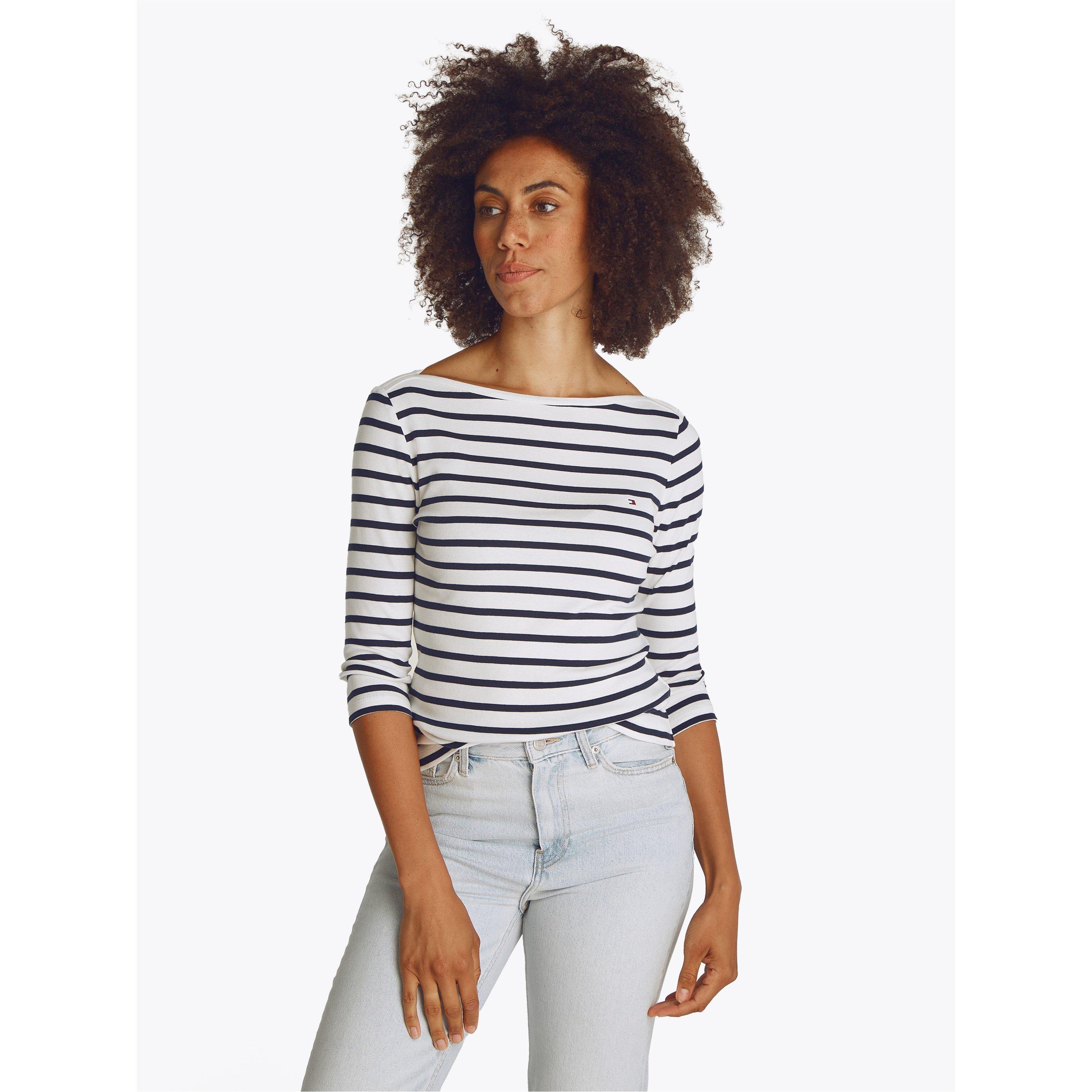 Tommy Hilfiger Women's Cody Slim Boat Neck Long-Sleeve T-Shirt - Dark Navy St - Size 14 (L)