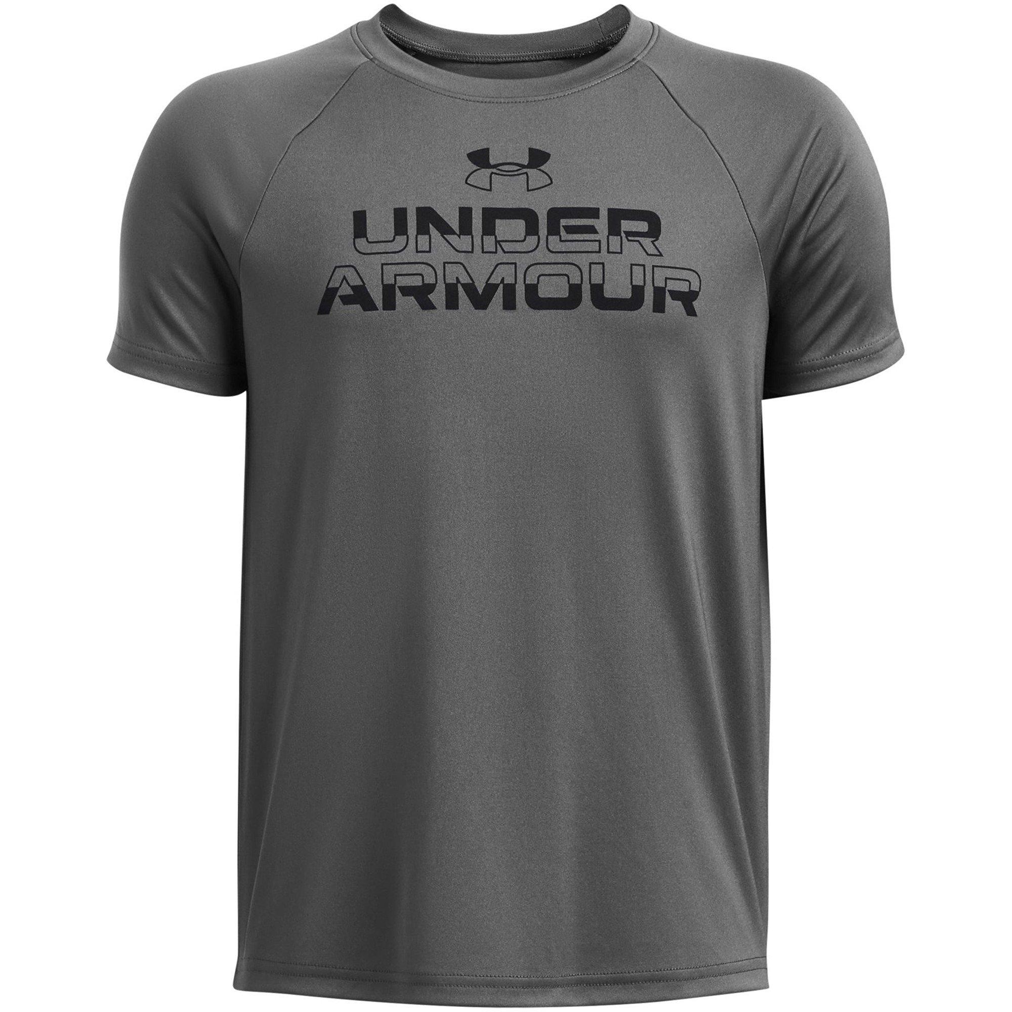 Grå - Under Armour - Under Armour Ua Tech Split Wordmark Ss Gym Top Boys - 1
